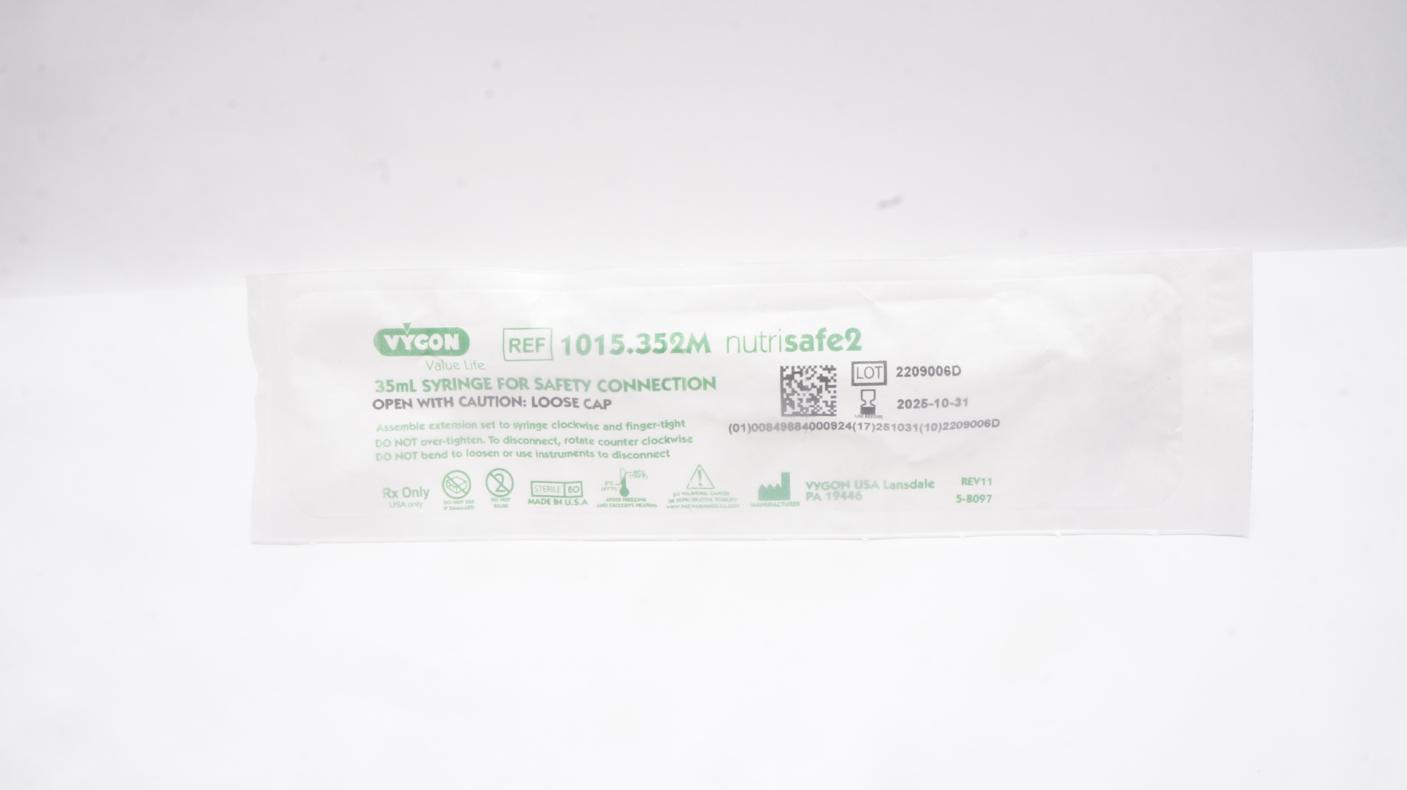 Vygon 1015.352M Nutrisafe2 Syringe For Safety Connection 35mL