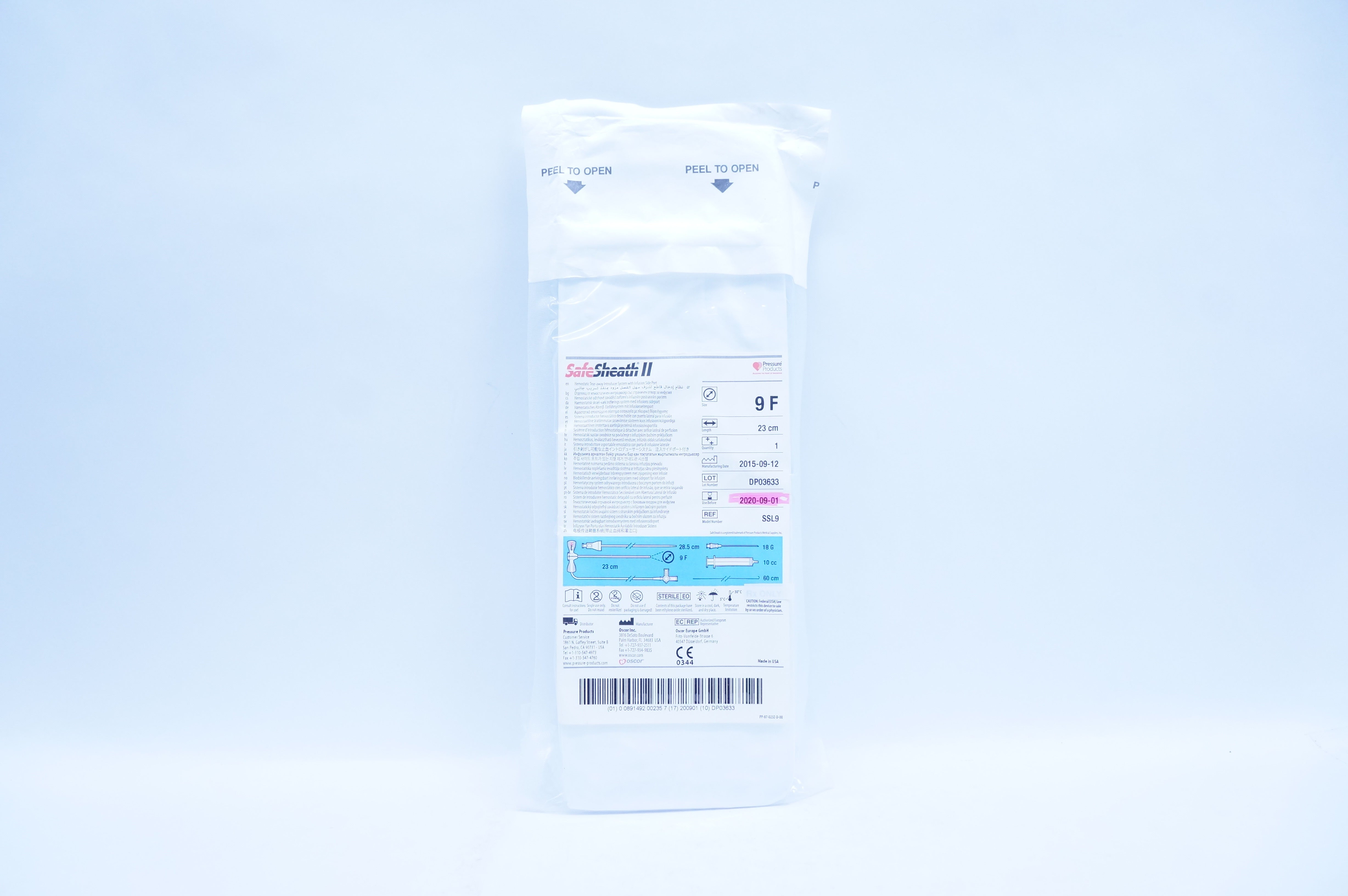 Oscor SSL9 SafeSheath II Hemostatic Tear-Away Introducer System 9F x 23 cm (x)