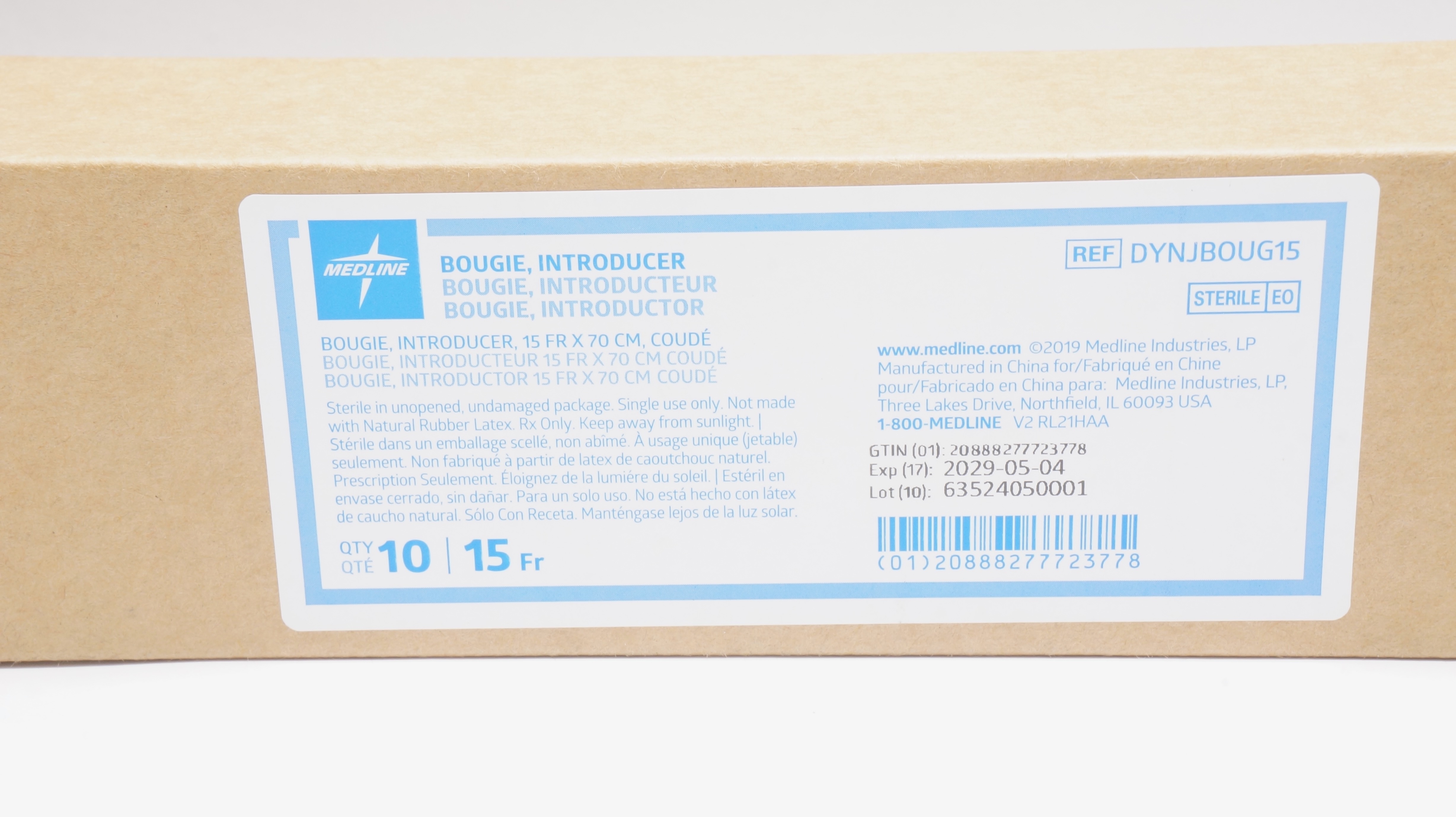Medline DYNJBOUG15S Bougie, Introducer 15Fr x 70cm - Box of 10