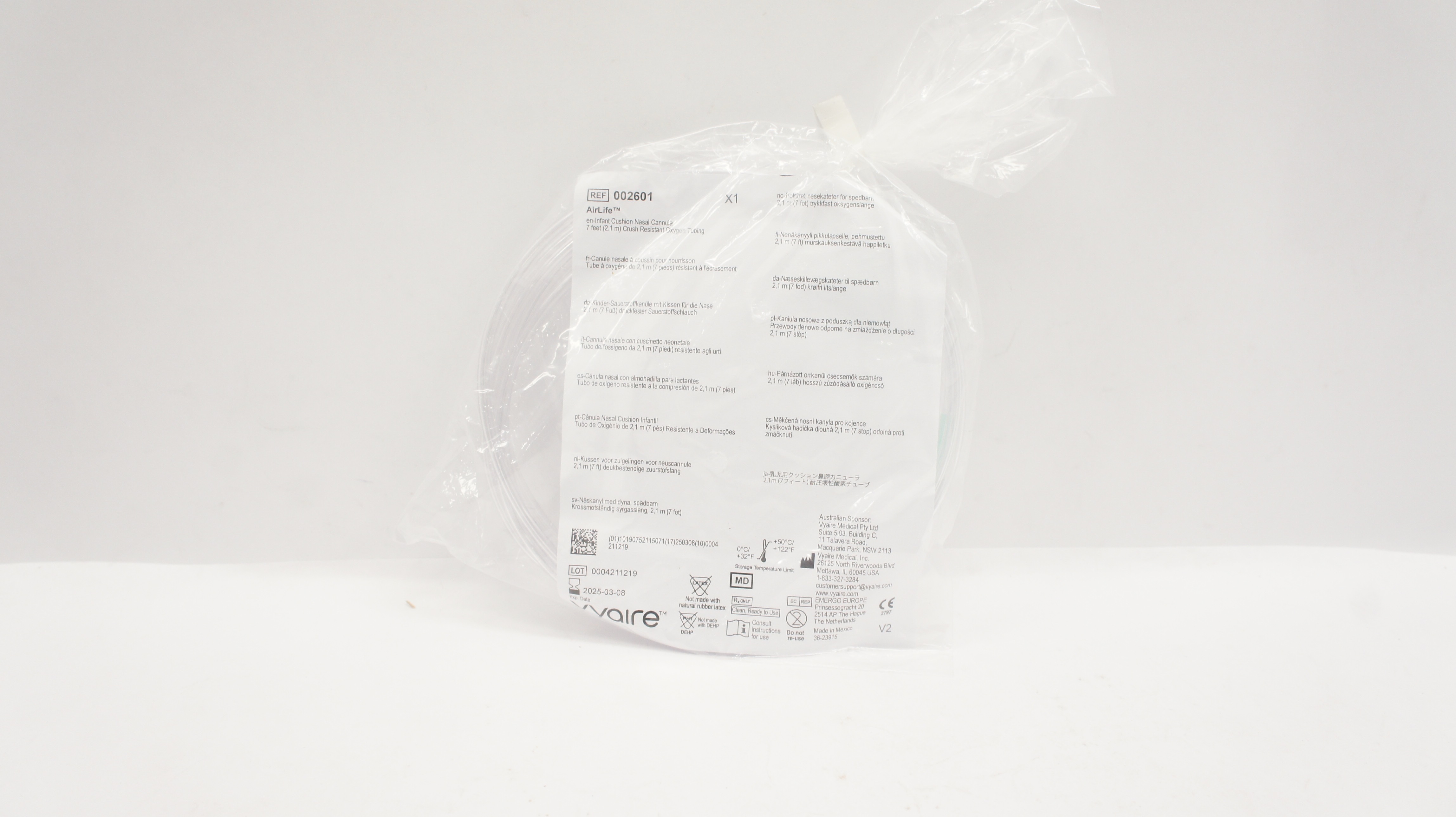 Vyaire 002601 AirLife Infant Cushion Nasal Cannula Crush Resistant 7ft