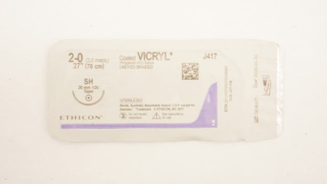 Ethicon J417 2-0 Coated VICRYL Polyglactin 910 Stre SH 26mm 1/2c Taper, 27inch