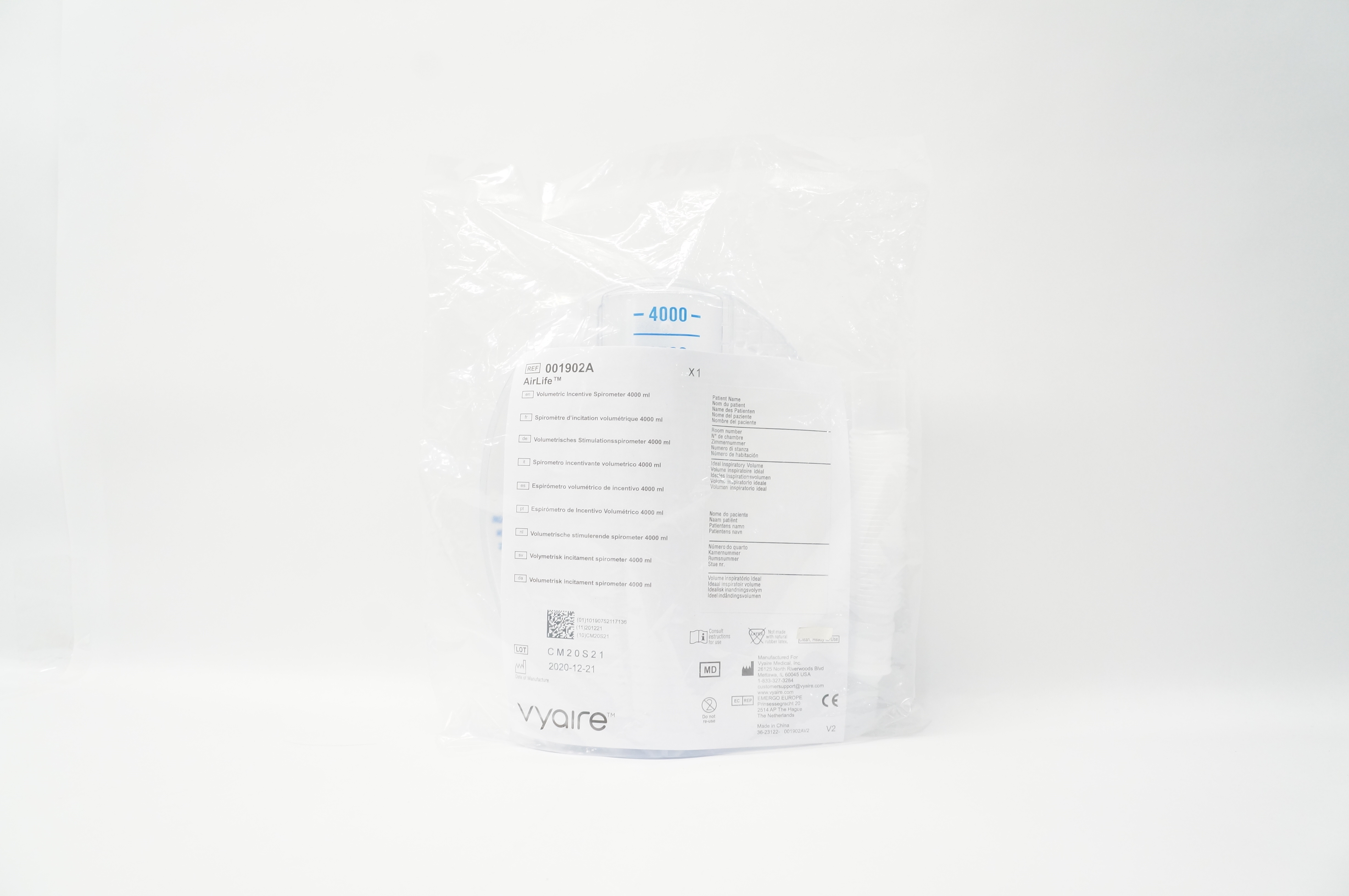 Vyaire 001902A  AirLife Volumetric Incentive Spirometer 4000 ml