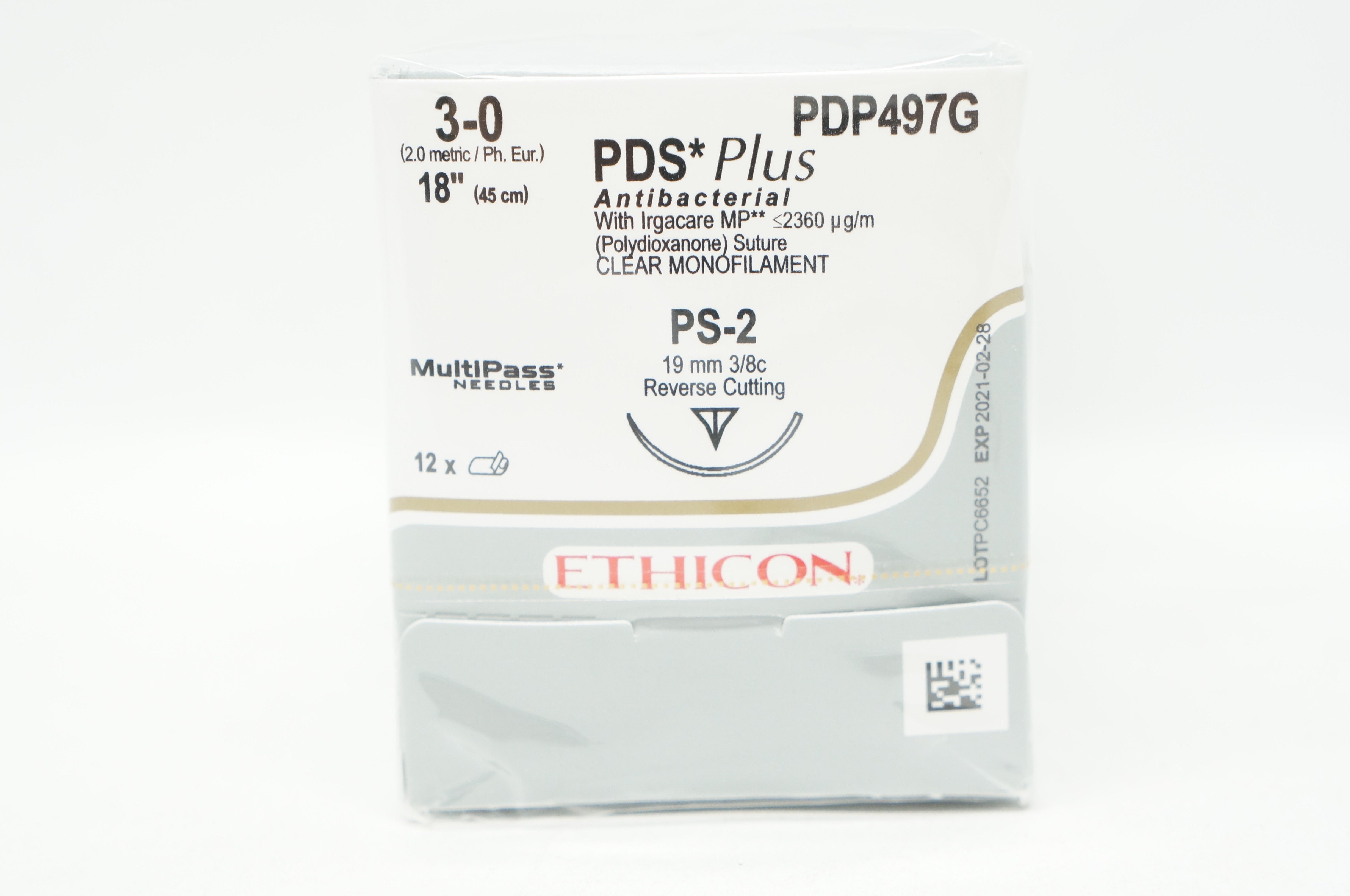 Ethicon PDP497G 3-0 PDS Plus PS-2 19mm 3/8c Reverse Cutting, 18in (x) -Box of 12