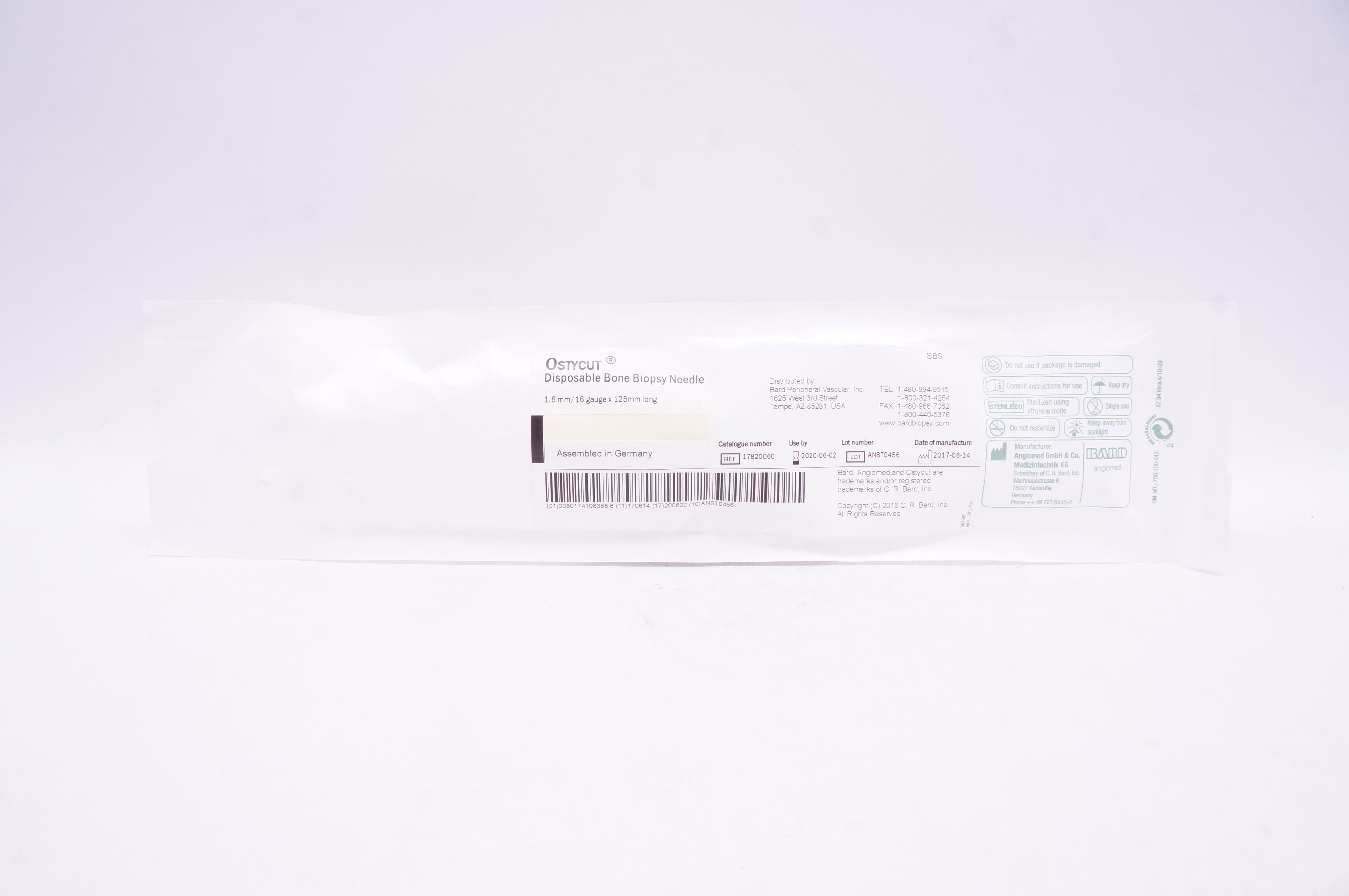 Bard 17820060 Ostycut Disposable Bone Biopsy Ndle. 1.6mm x 16ga x 125mm (x)