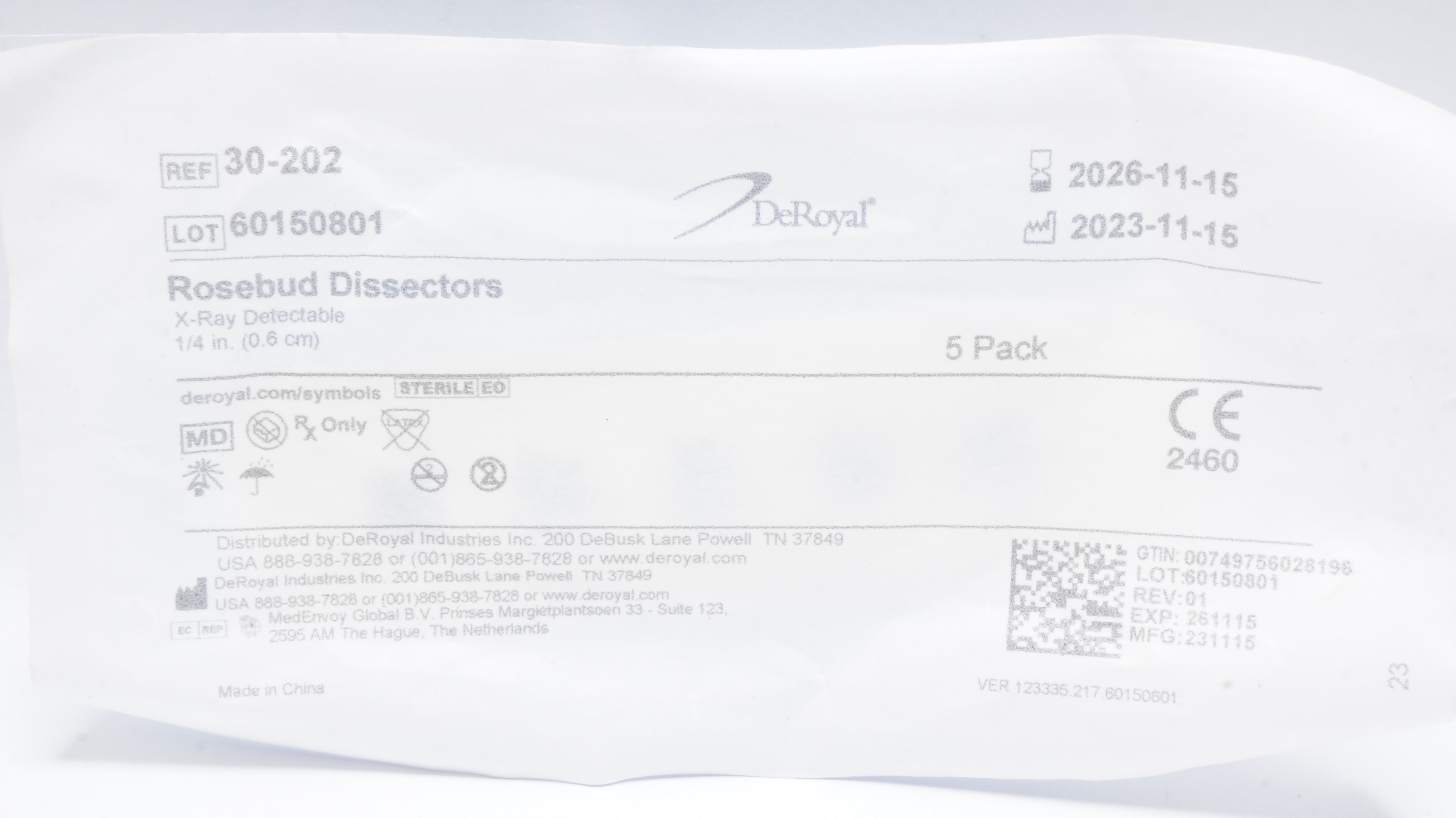 DeRoyal 30-202 Rosebud Dissectors 1/4inch X-Ray Detectable - Pack of 5