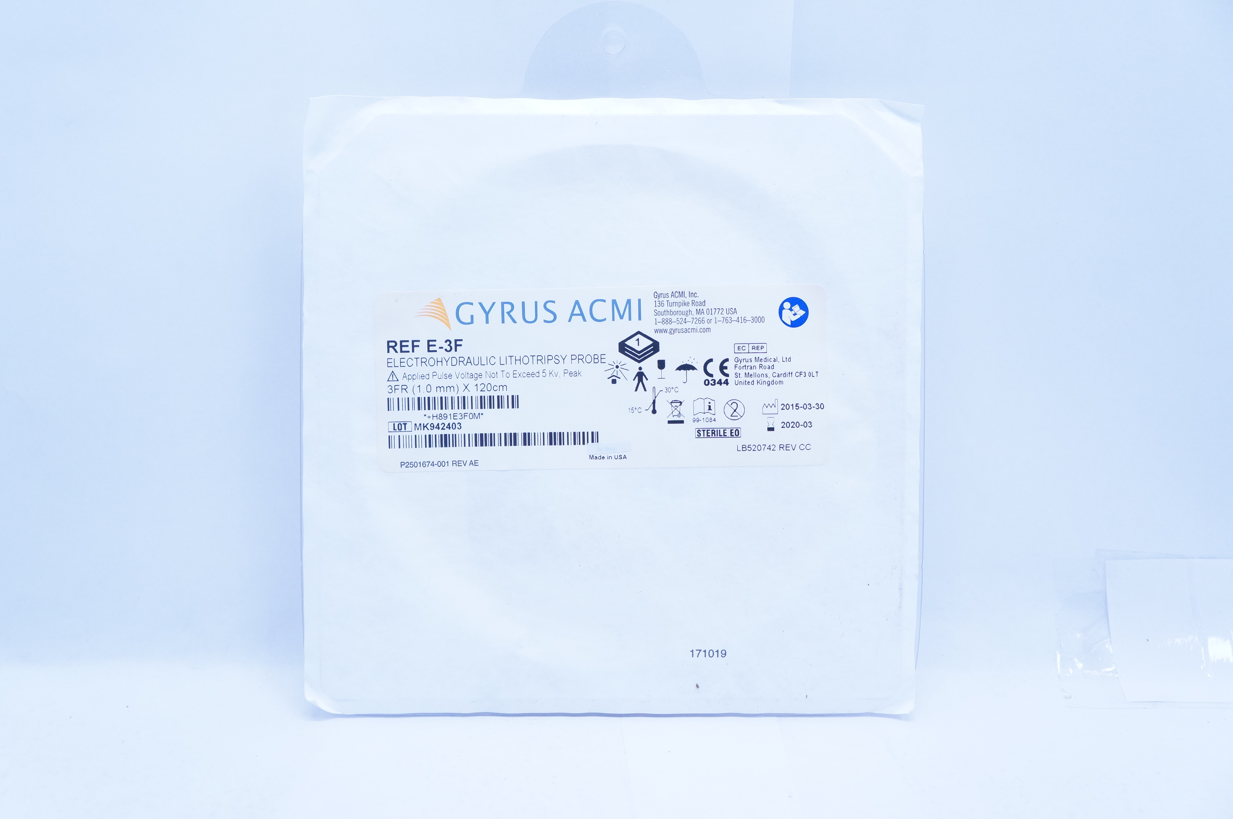 Gyrus ACMI E3F Electrohydraulic Lithotripsy Probe 3Fr x 120cm (x)