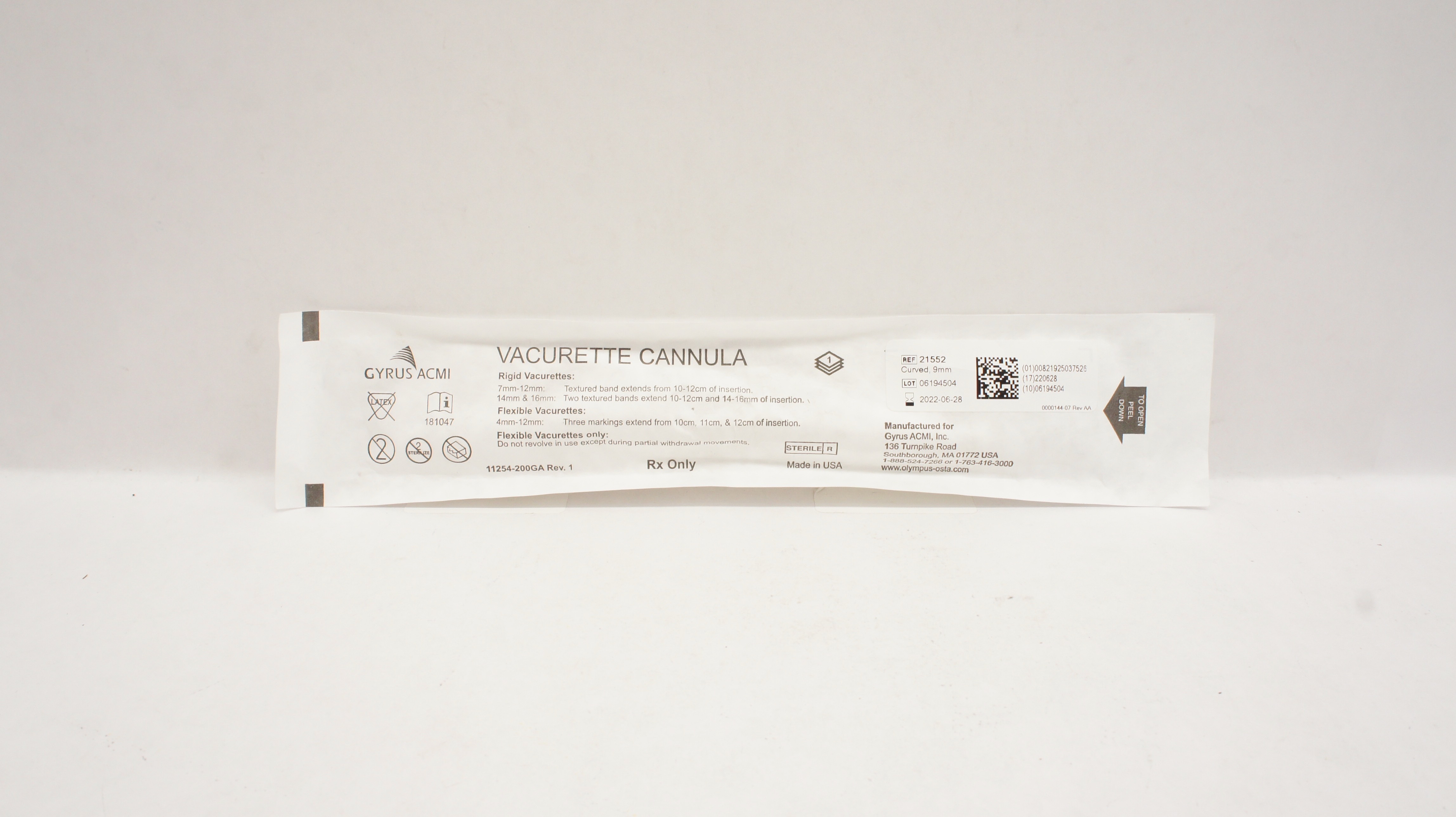 Gyrus ACMI 21552 Vacurette Cannula Curved Rigid 9mm OD (x)