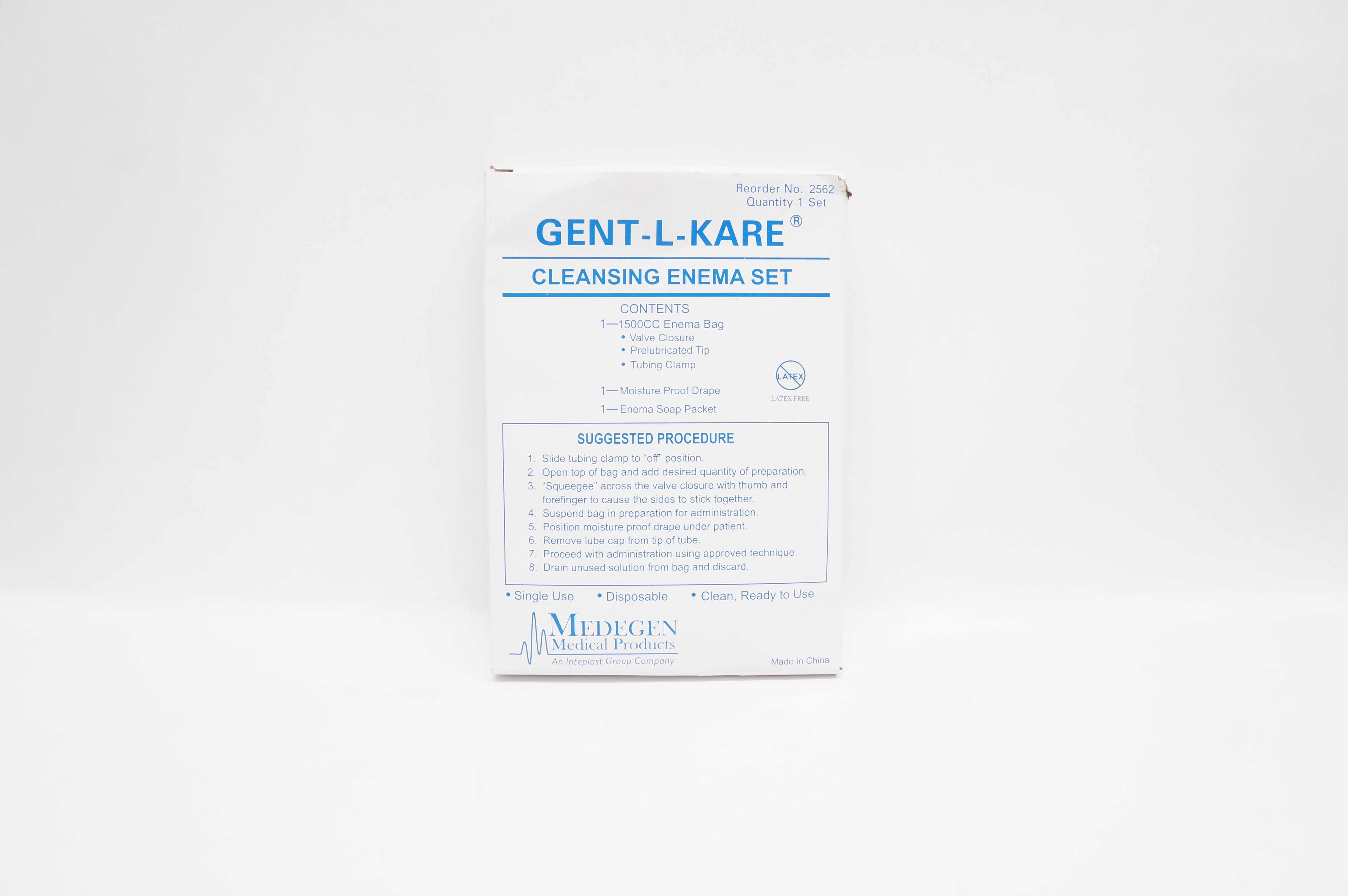 Medegen Medical 2562 Gent-L-Kare Cleansing Enema Set w/1500cc Enema Bag