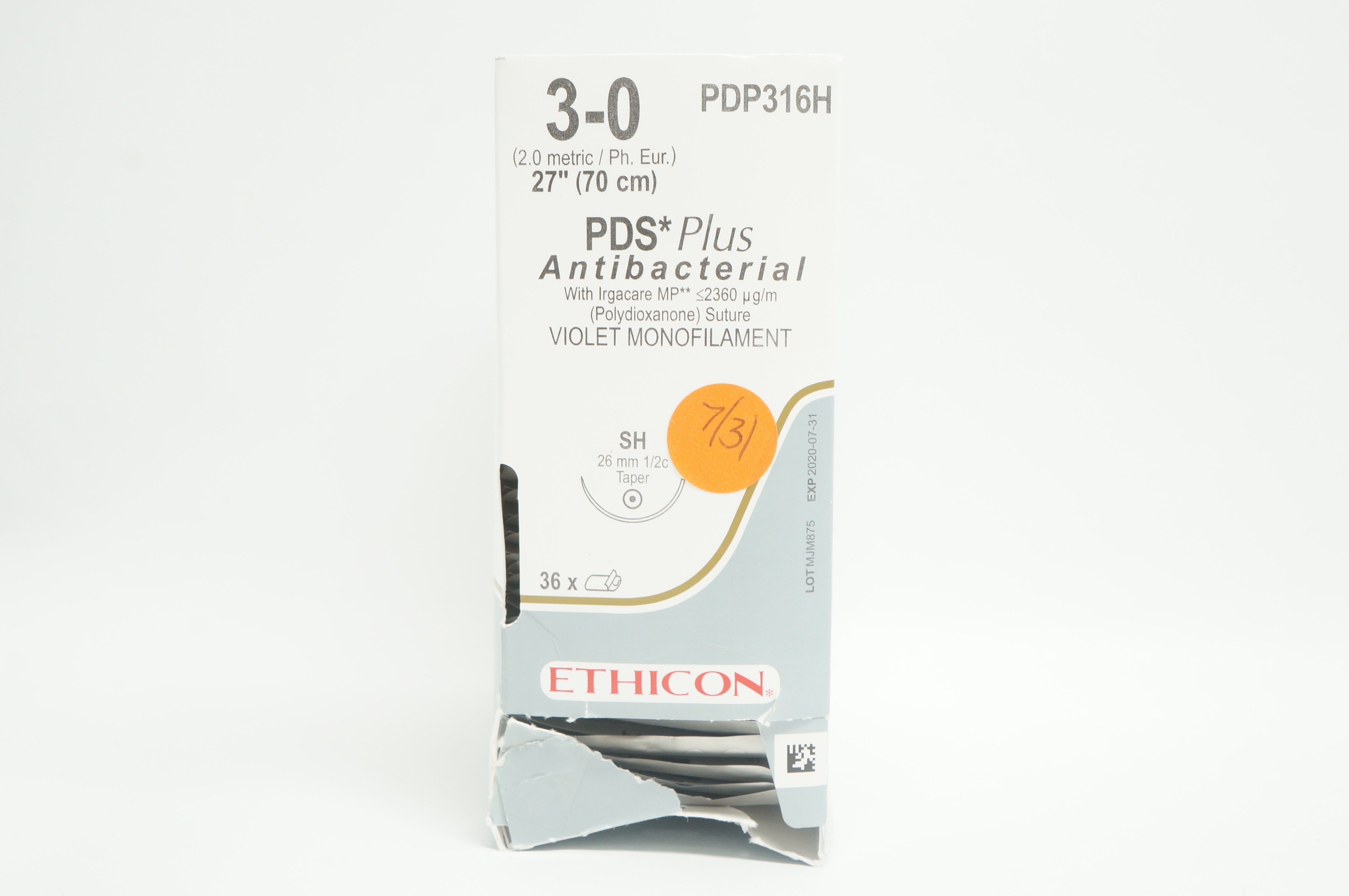 Ethicon PDP316H 3-0 VIOLET MONOFILAMENT SH 26mm 1/2c Taper, 27in(x)-Box of 36