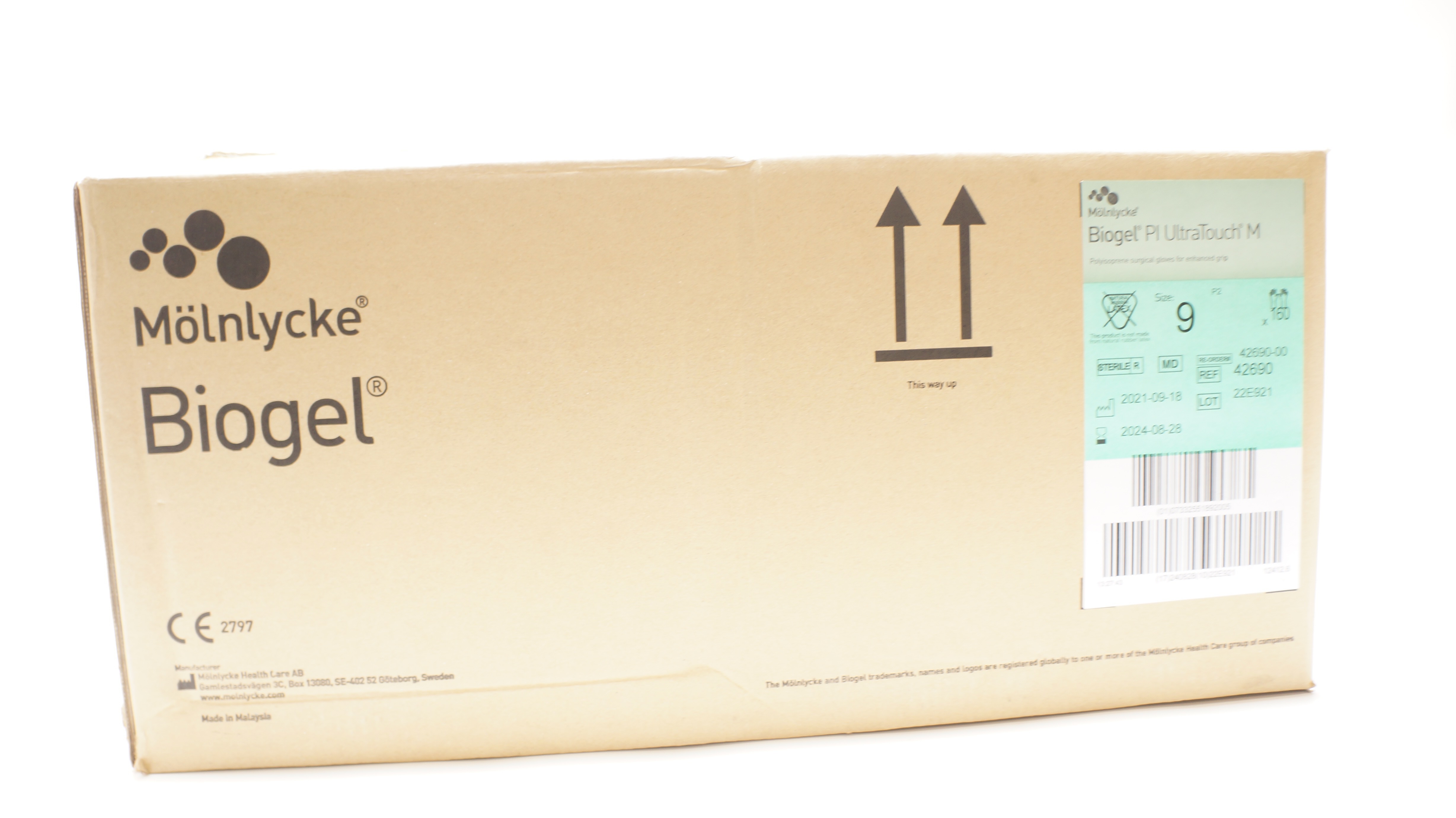 Molnlycke Healthcare 42690 Biogel Pl Ultra Touch M Gloves, Size 9 - Box of 160