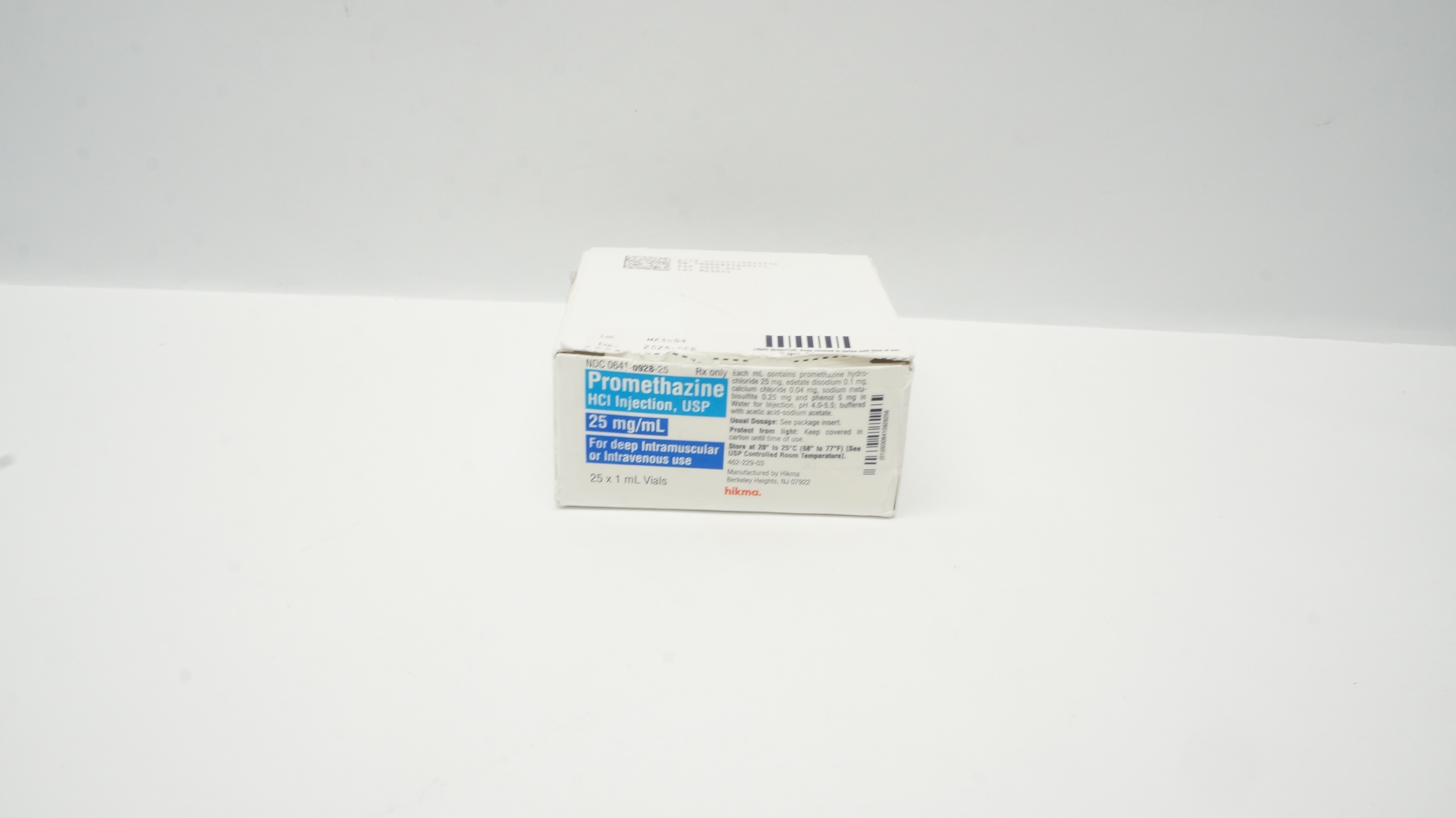 Hikma Promethazine HCl Injection, USP 25 mg / mL, 1 mL Vials - Box of 25