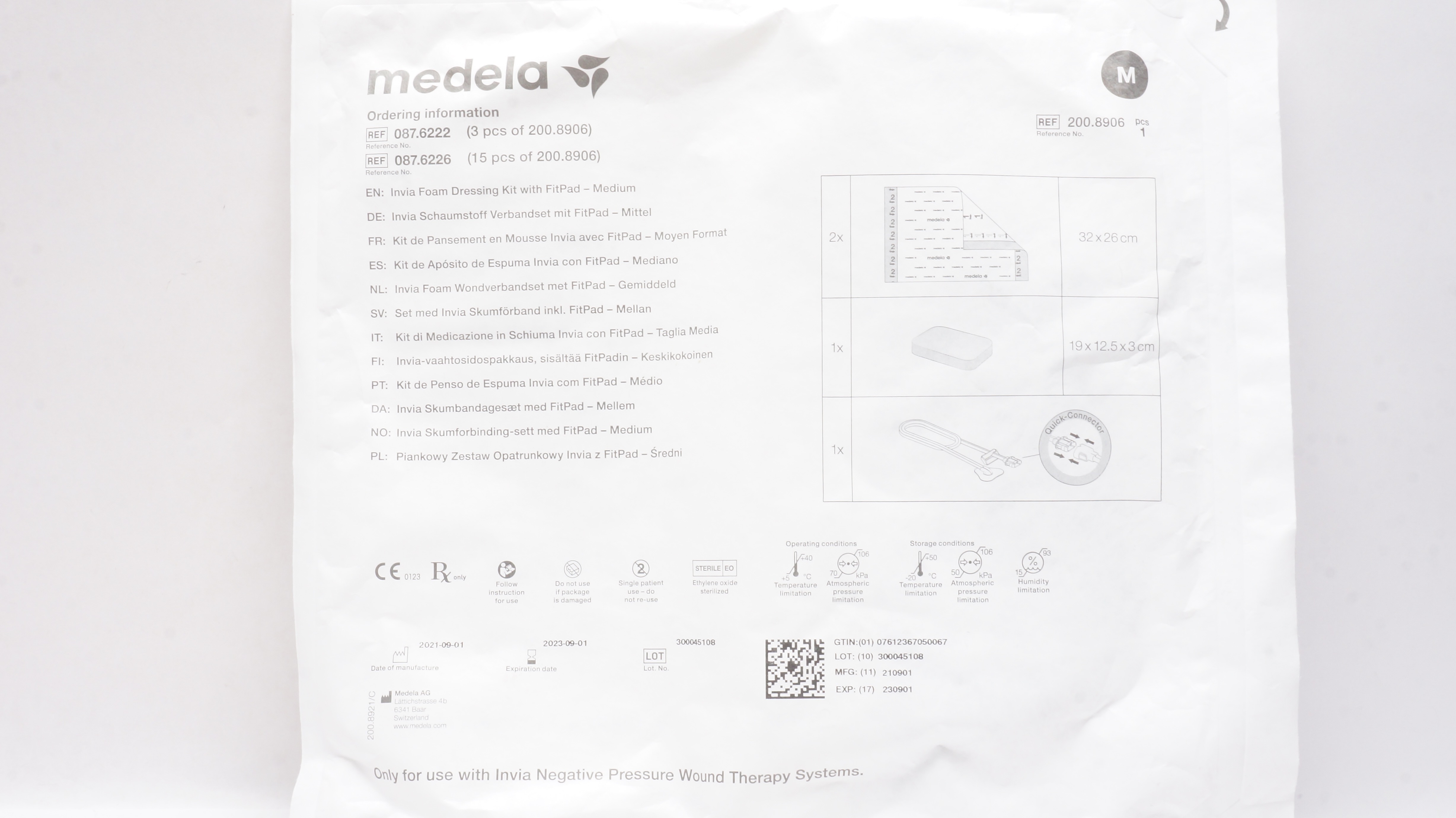 Medela 200.8906 Invia Foam Dressing Kit with FitPad, Medium