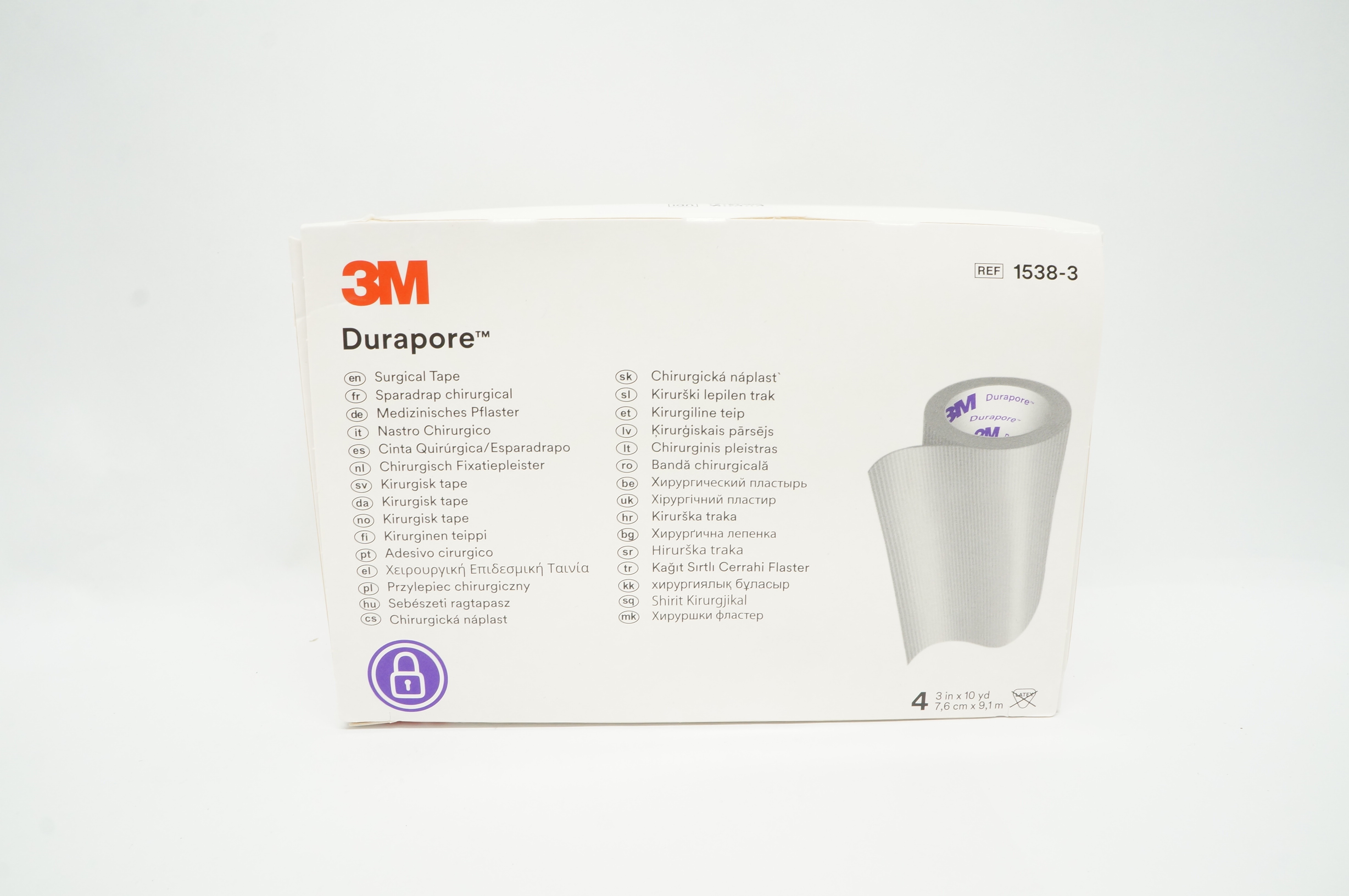 3M 1538-3 Durapore Surgical Tape 3inch x 10yd - Box of 4