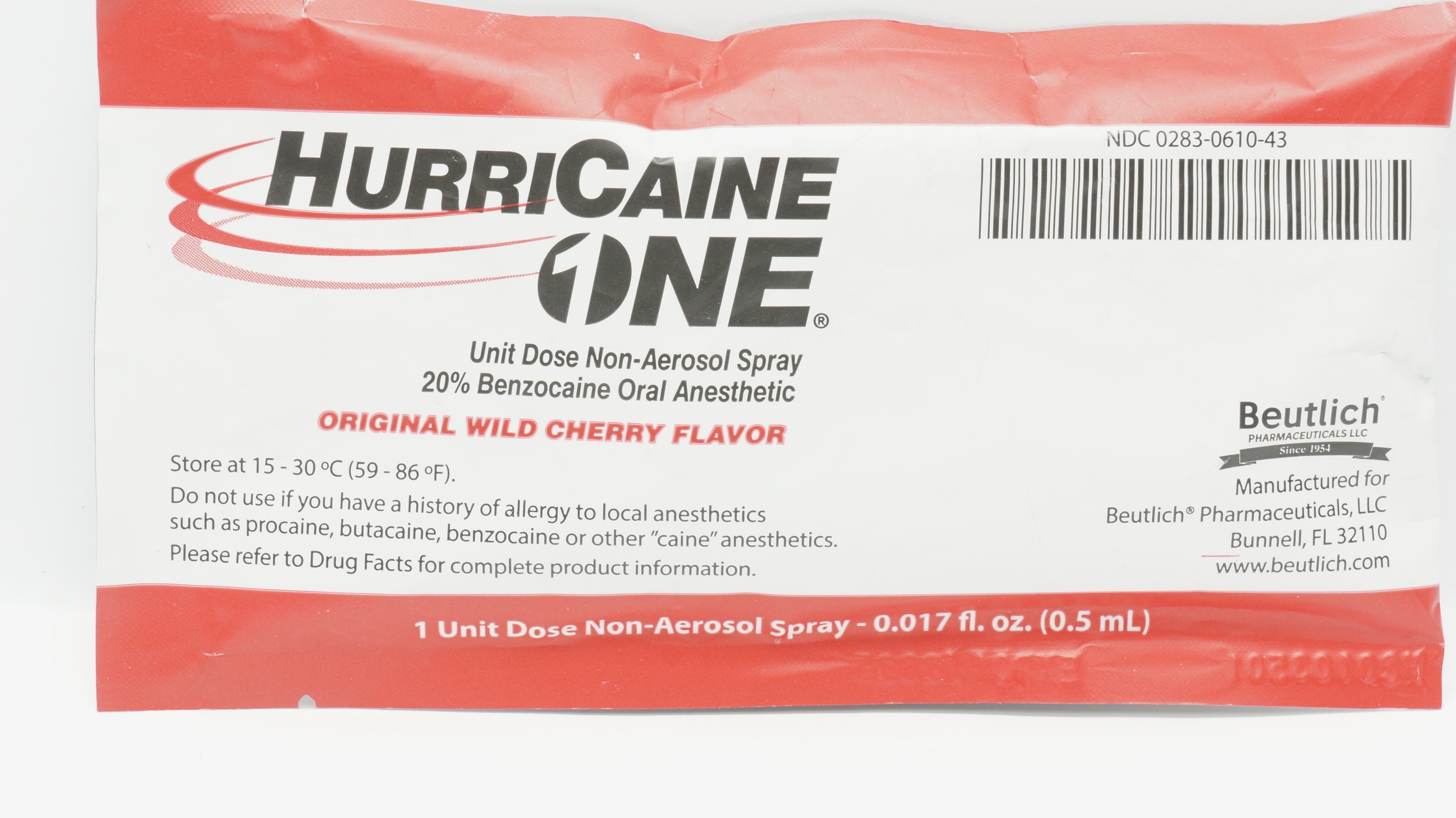 Beutlich HurriCaine 1 Unit Dose Non-Aerosol Spray 20% Benzocaine Oral ...