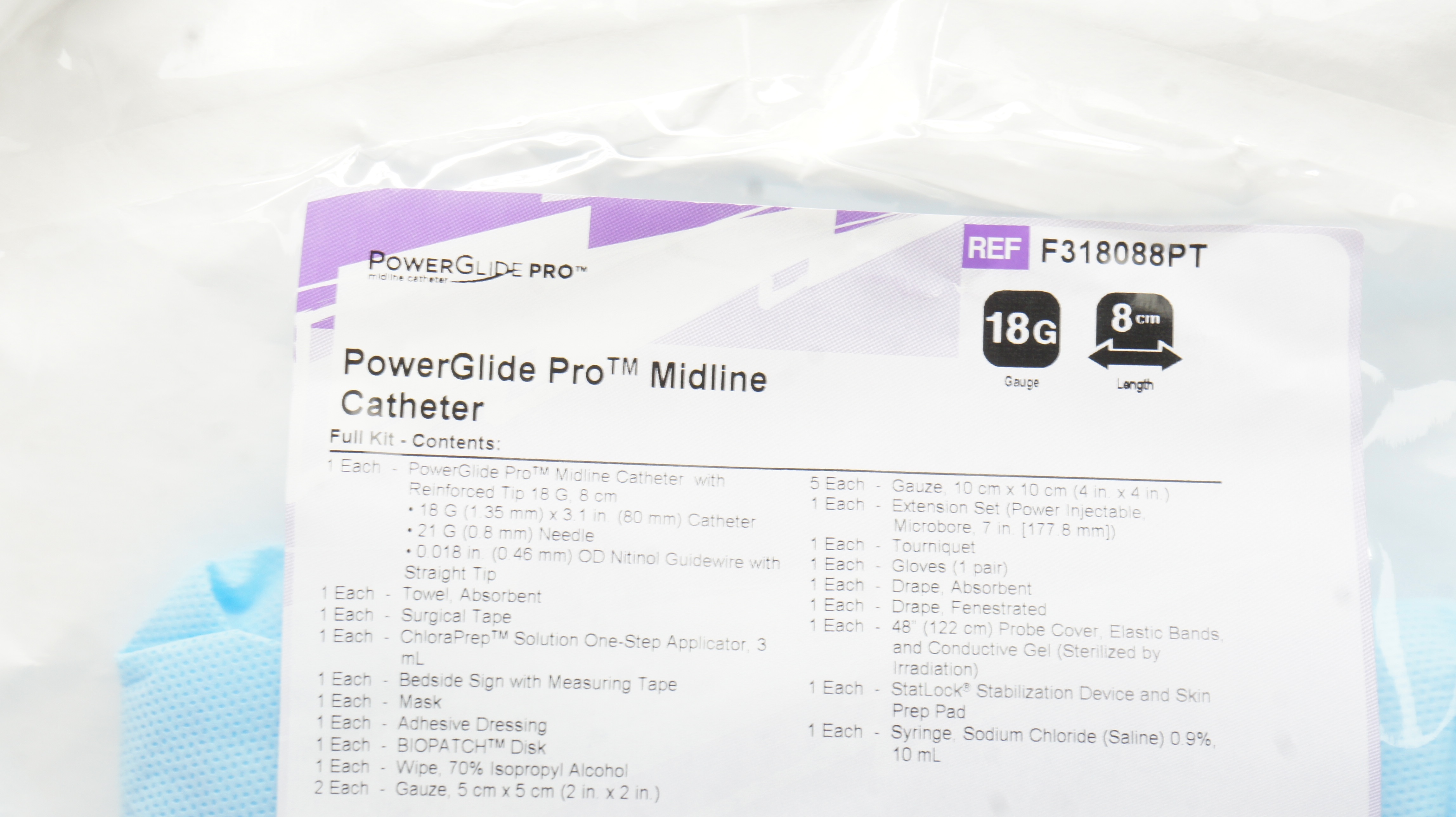 Bard F318088PT PowerGlide Pro Midline Cath. 18G x 8cm (x)