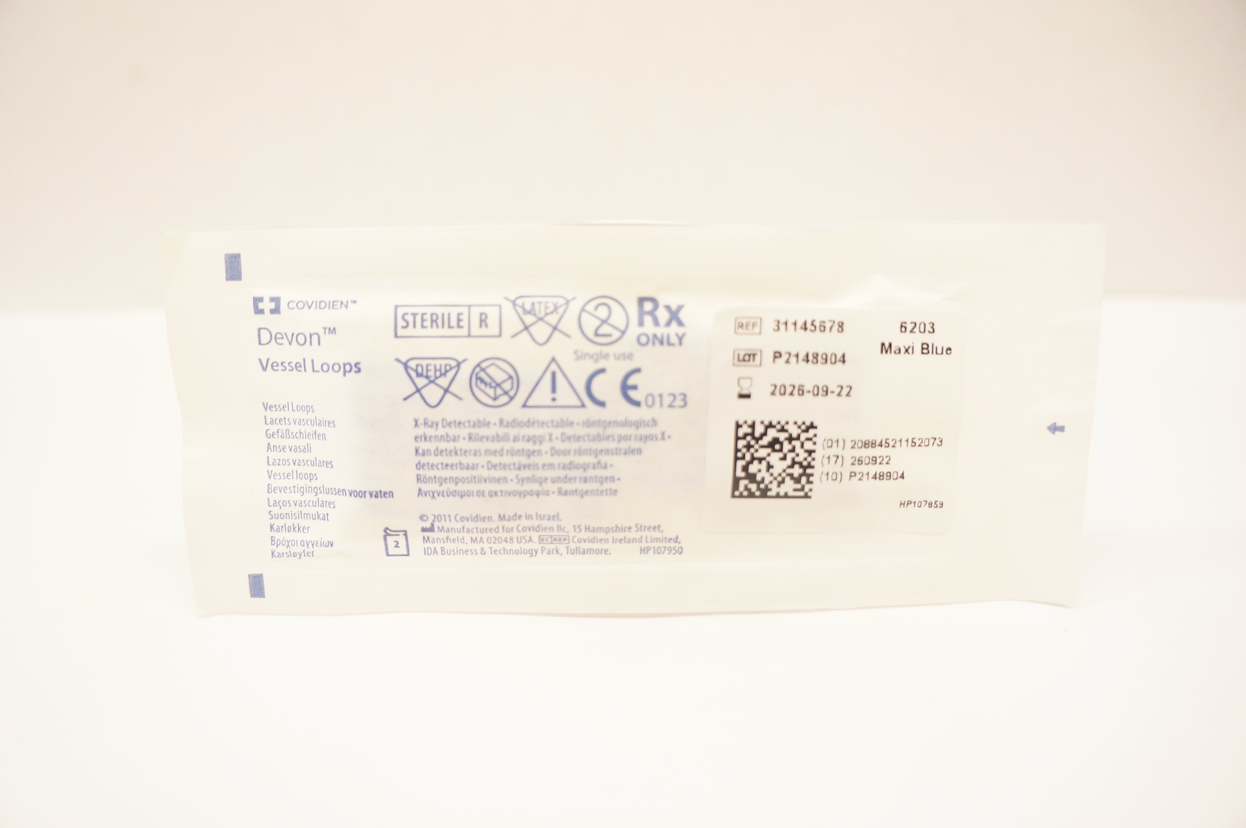 Covidien 31145678 Devon Vessel Loops Maxi Blue, X-Ray Detectable