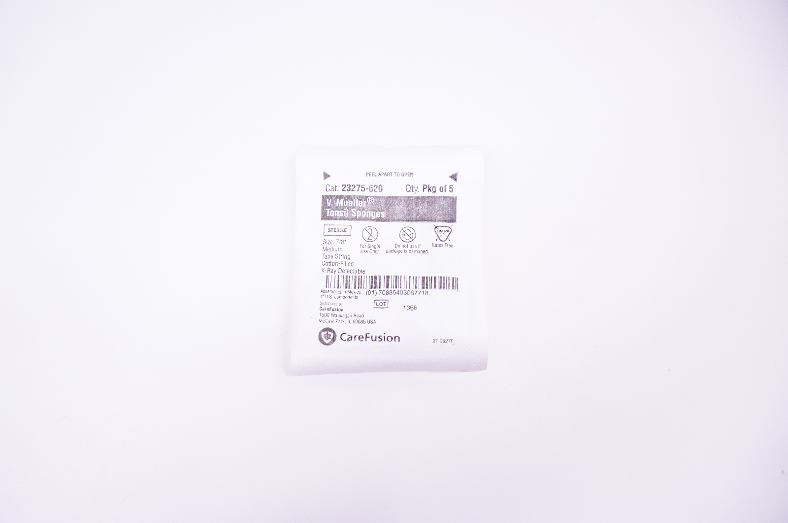 CareFusion 23275620 V.Mueller Tonsil Sponges, Size 7/8inch Pack of 5