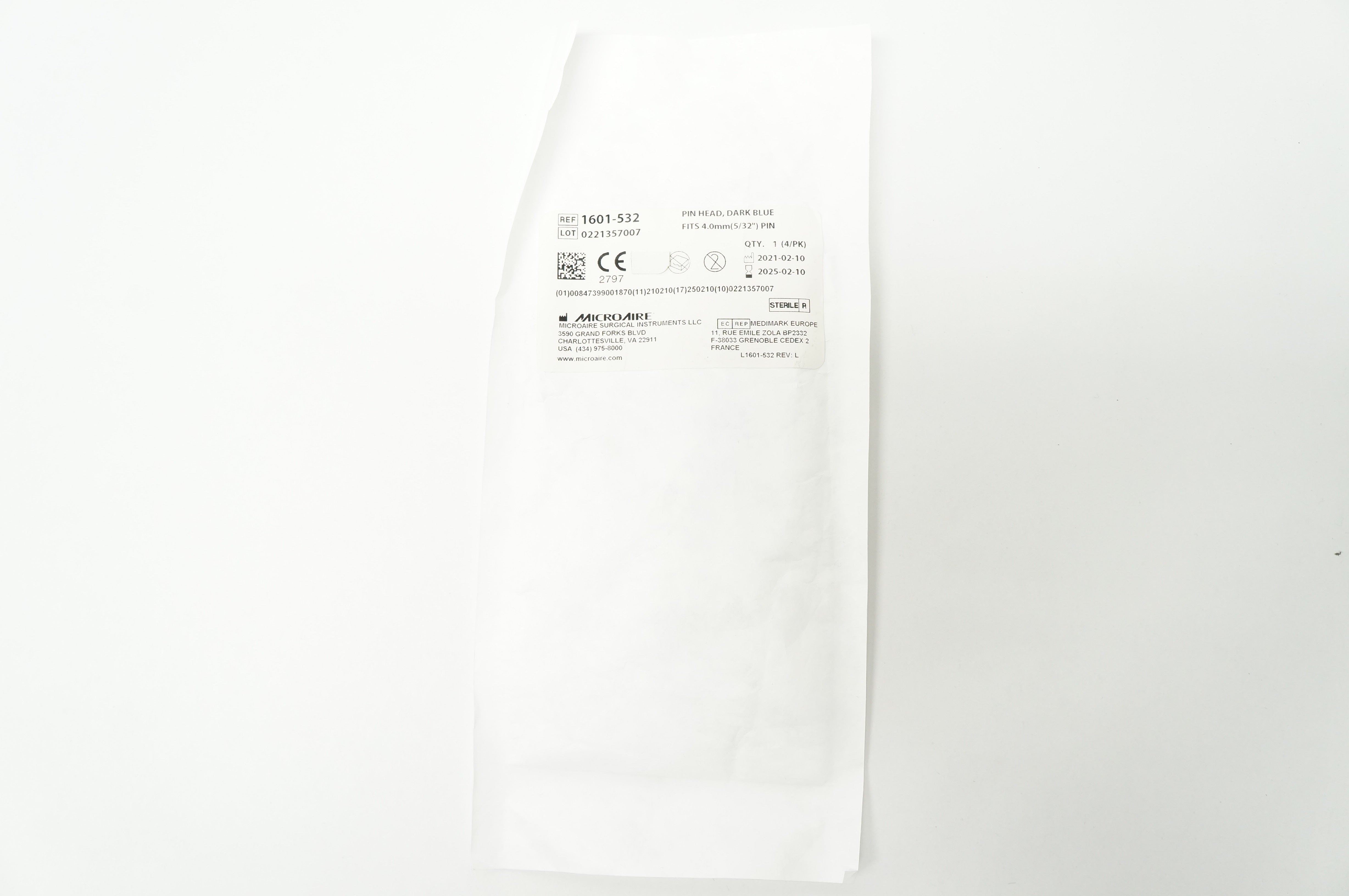 MicroAire 1601-532 Pin Head, Dark Blue, Fits Pin 5/32inch
