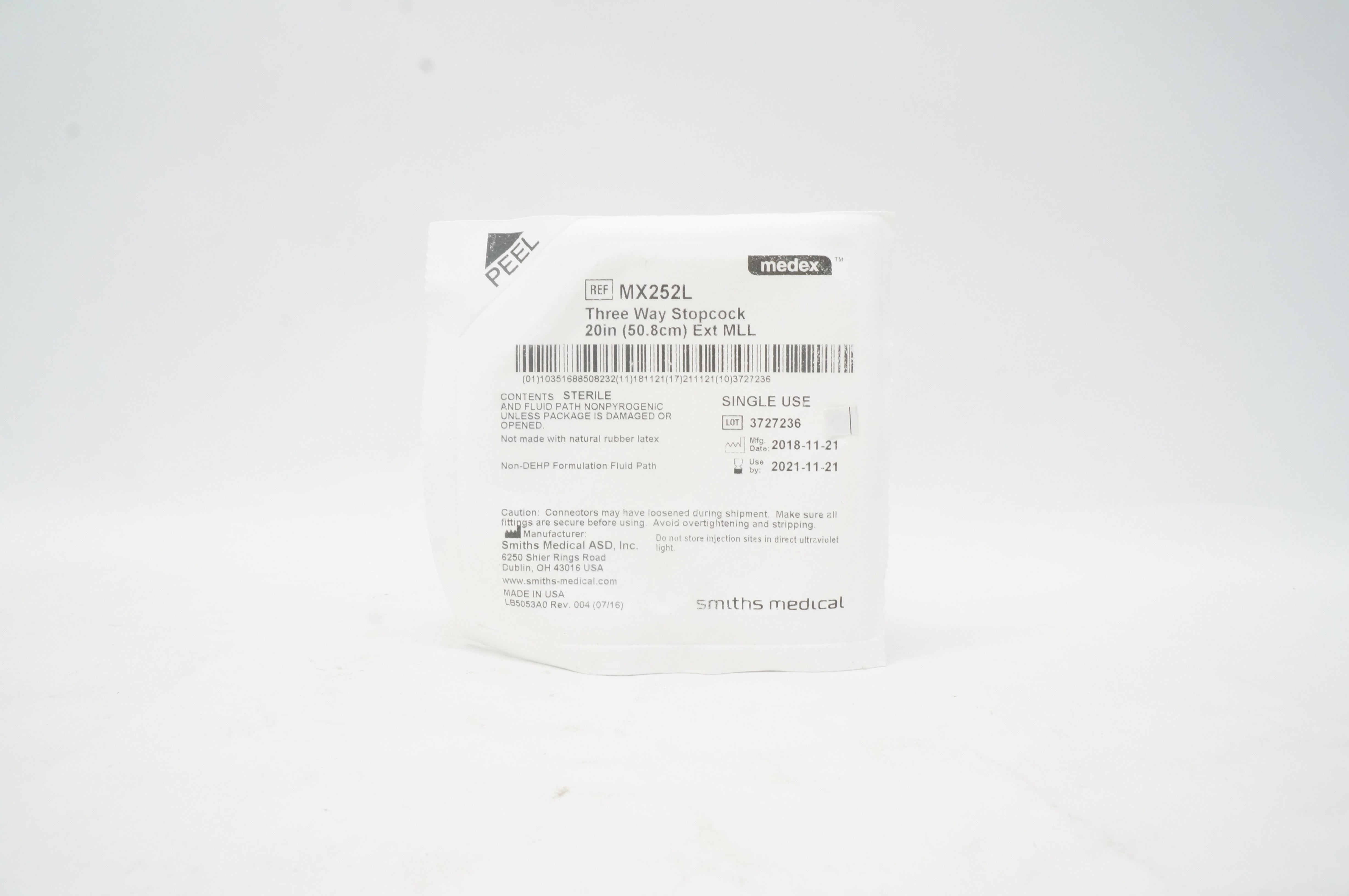 Smiths Medical MX252L Three Way Stopcock 20inch Ext MLL