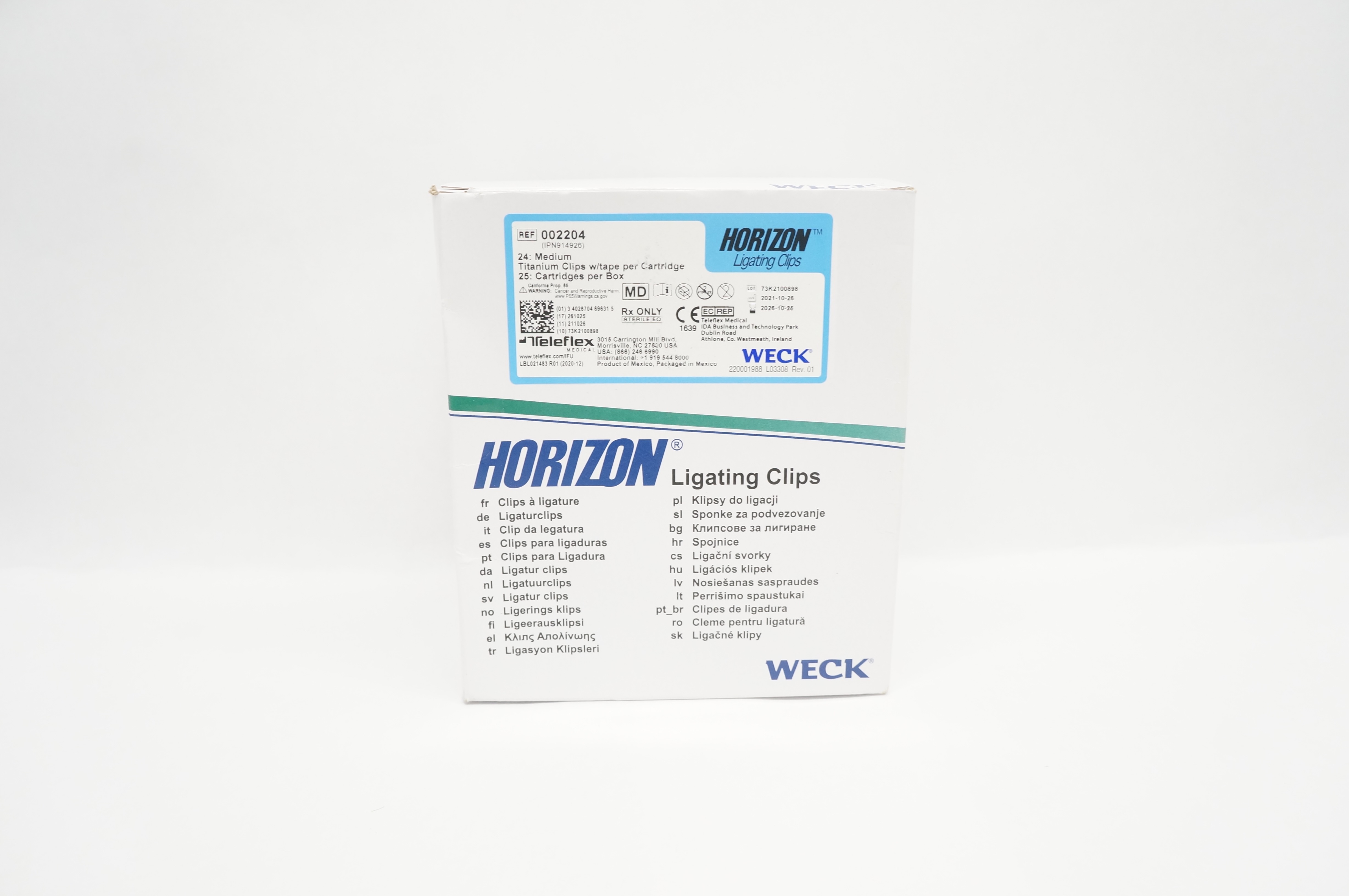 Teleflex 002204 Medium Titanium Ligating Clips, Adhesive Backing - Pack of 24