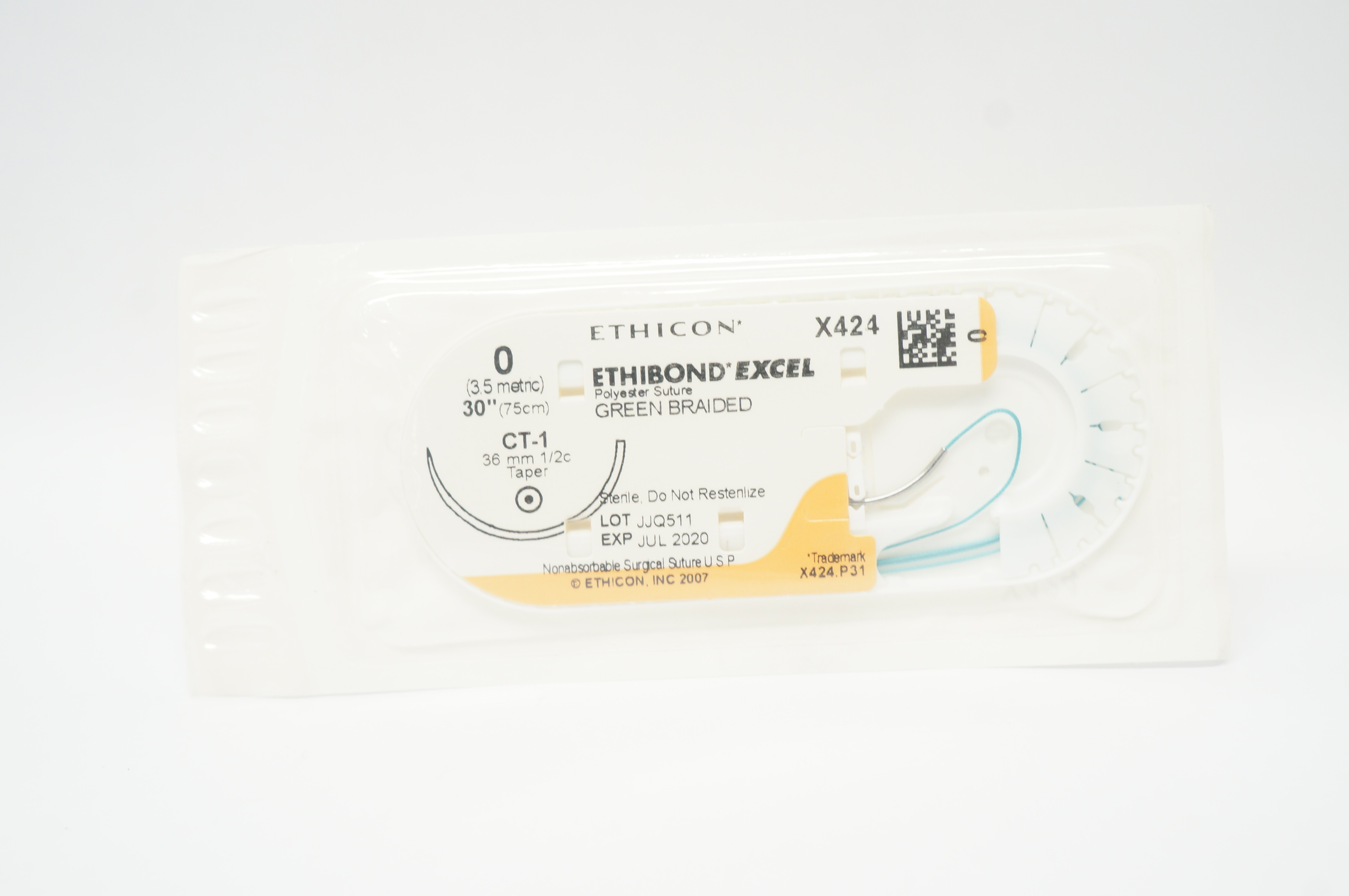 Ethicon X424 0 Ethibond Excel Polyester Stre CT-1 36mm 1/2c Taper 30inch (x)