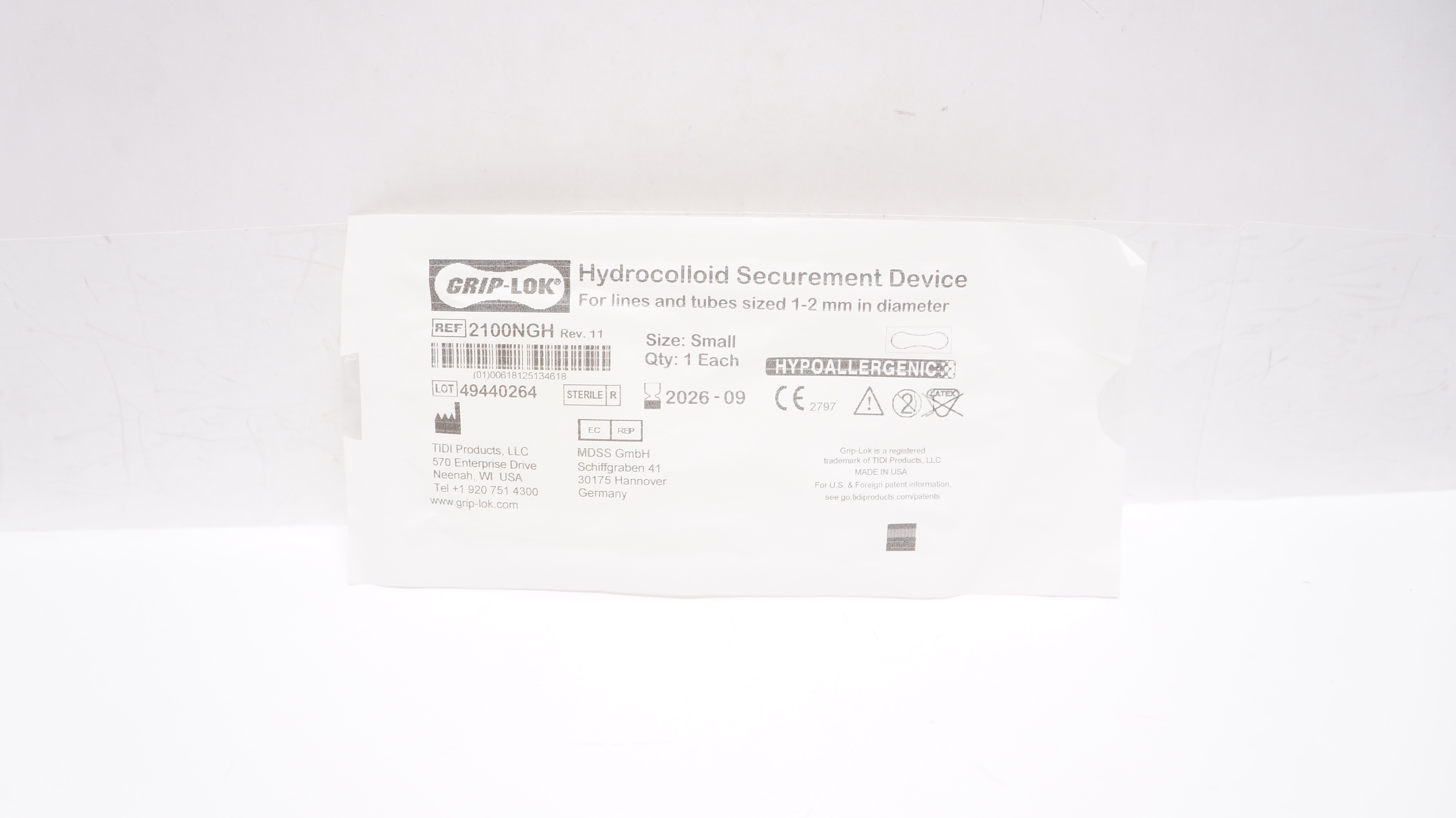 TIDI Products 2100NGH GRIP-LOK Hydrocolloid Securement Device, Small
