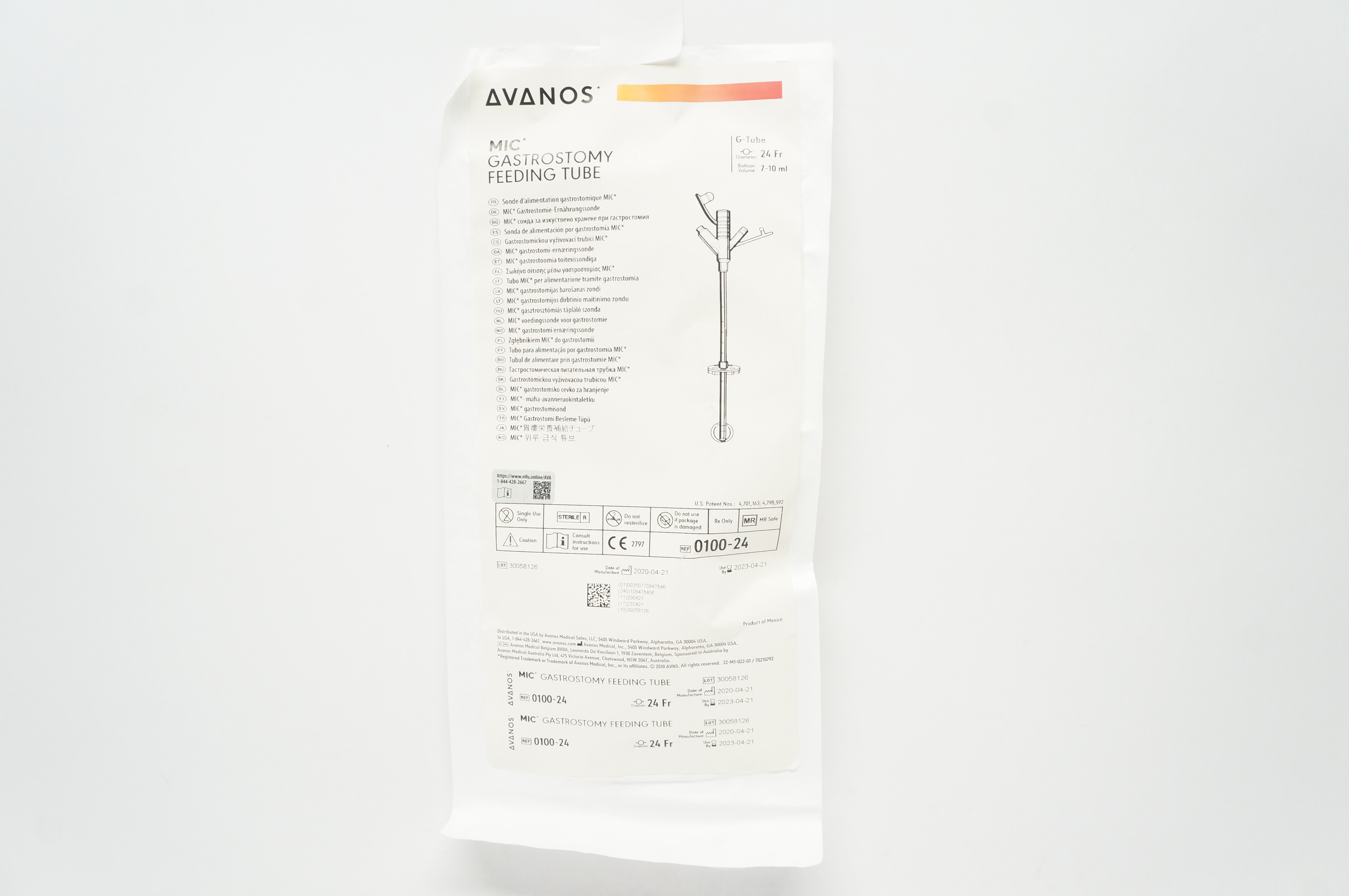 Avanos 010024 MIC Gastrostomy Feeding Tube 24Fr 710ml