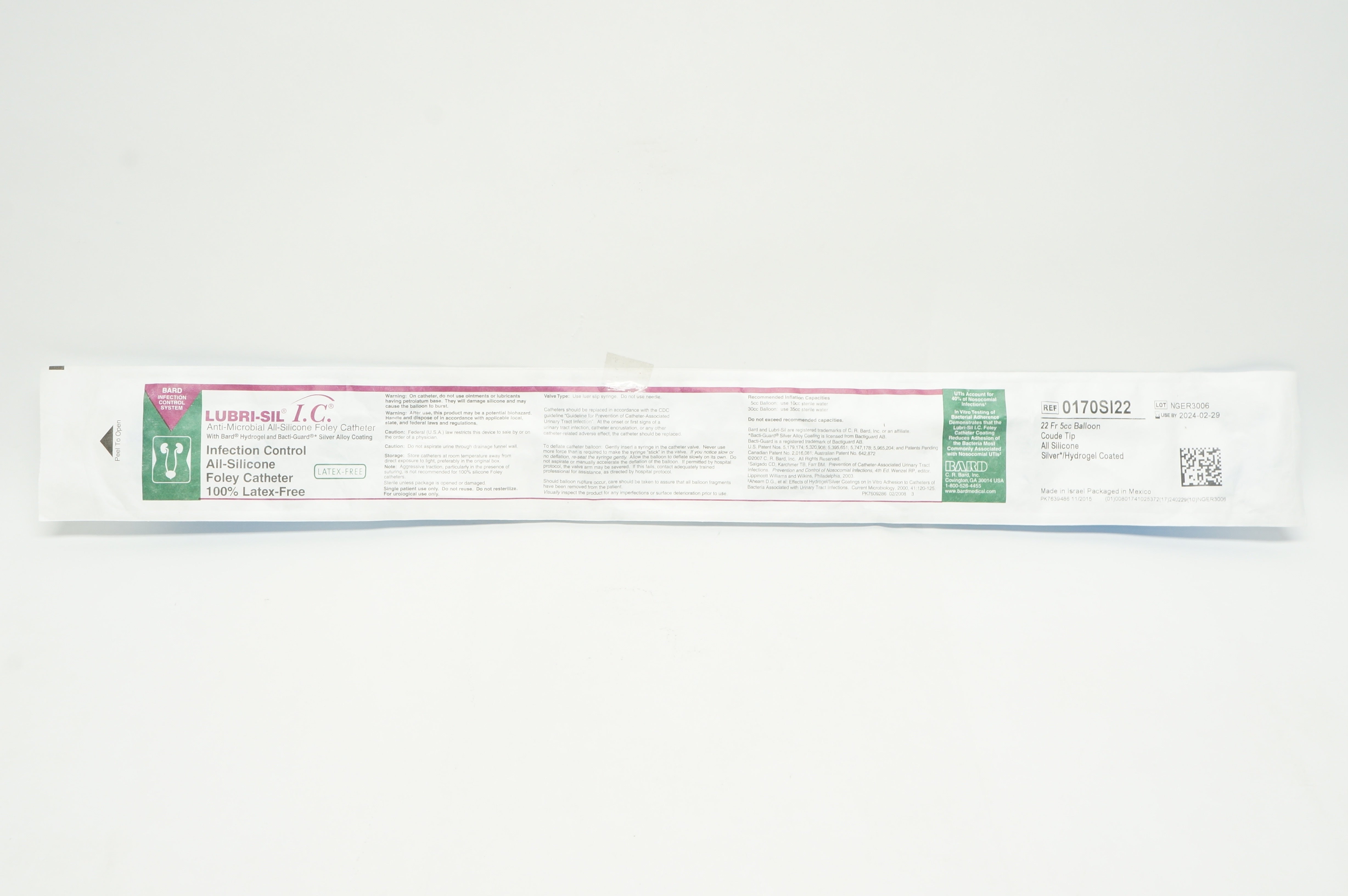 Bard 0170SI22 Infection Control All-silicone Foley Cath. 22Fr 5cc Balloon