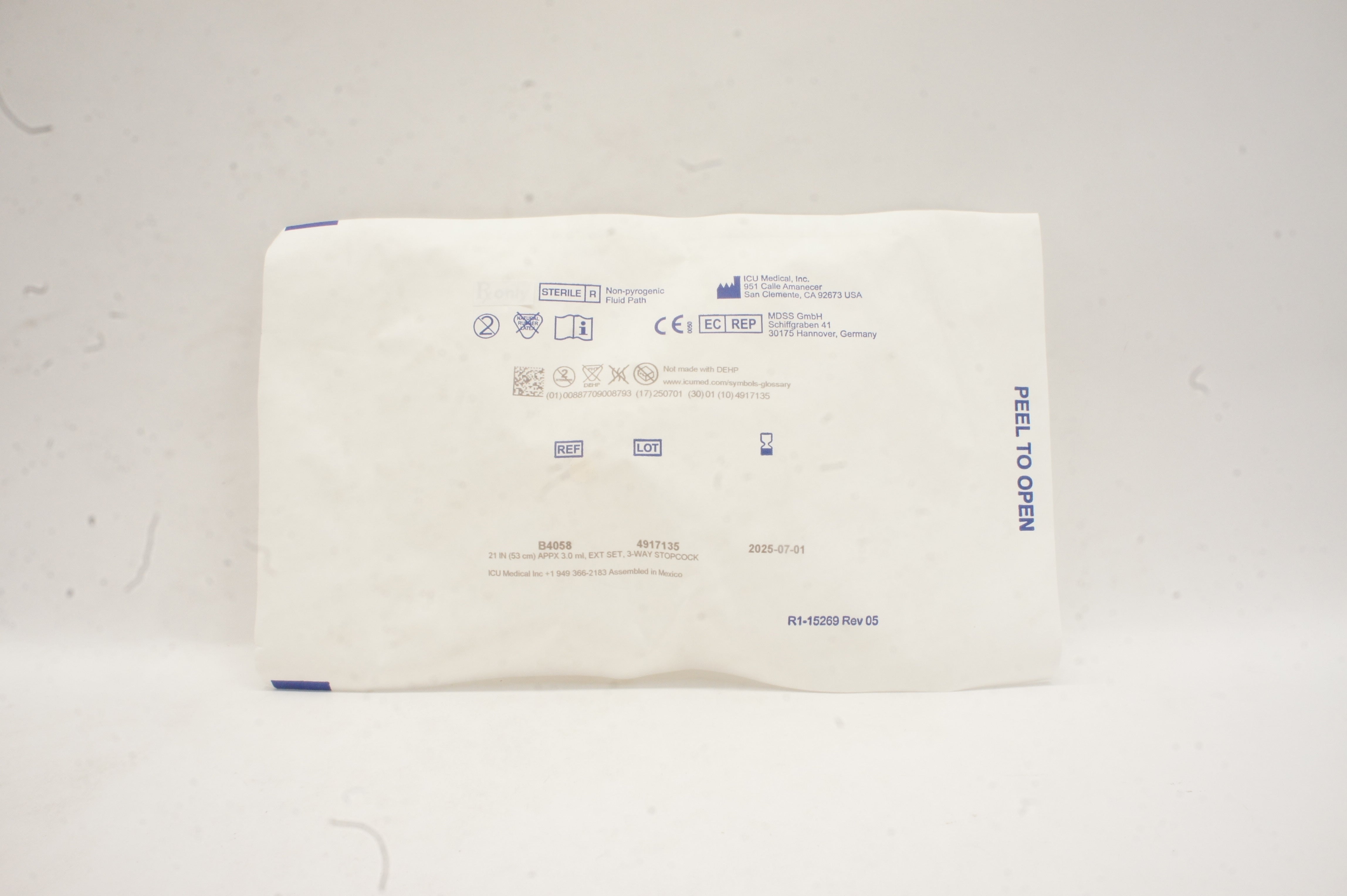 ICU Medical B4058 21inch APPX 3.0ml EXTSet 3-Way Stopcock