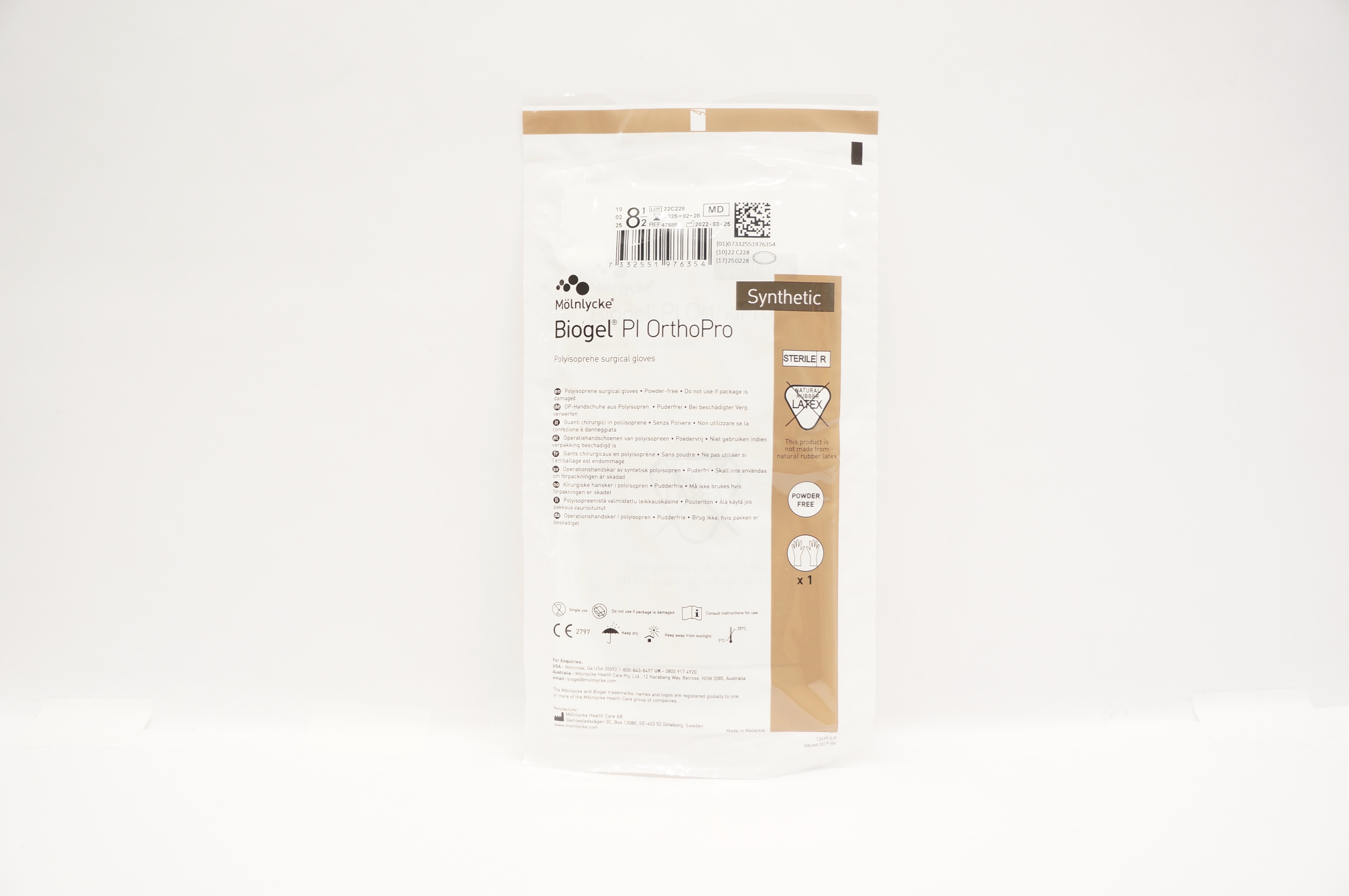 Molnlycke Healthcare 47685 Biogel Pl OrthoPro Surgical Gloves Size 8-1/2
