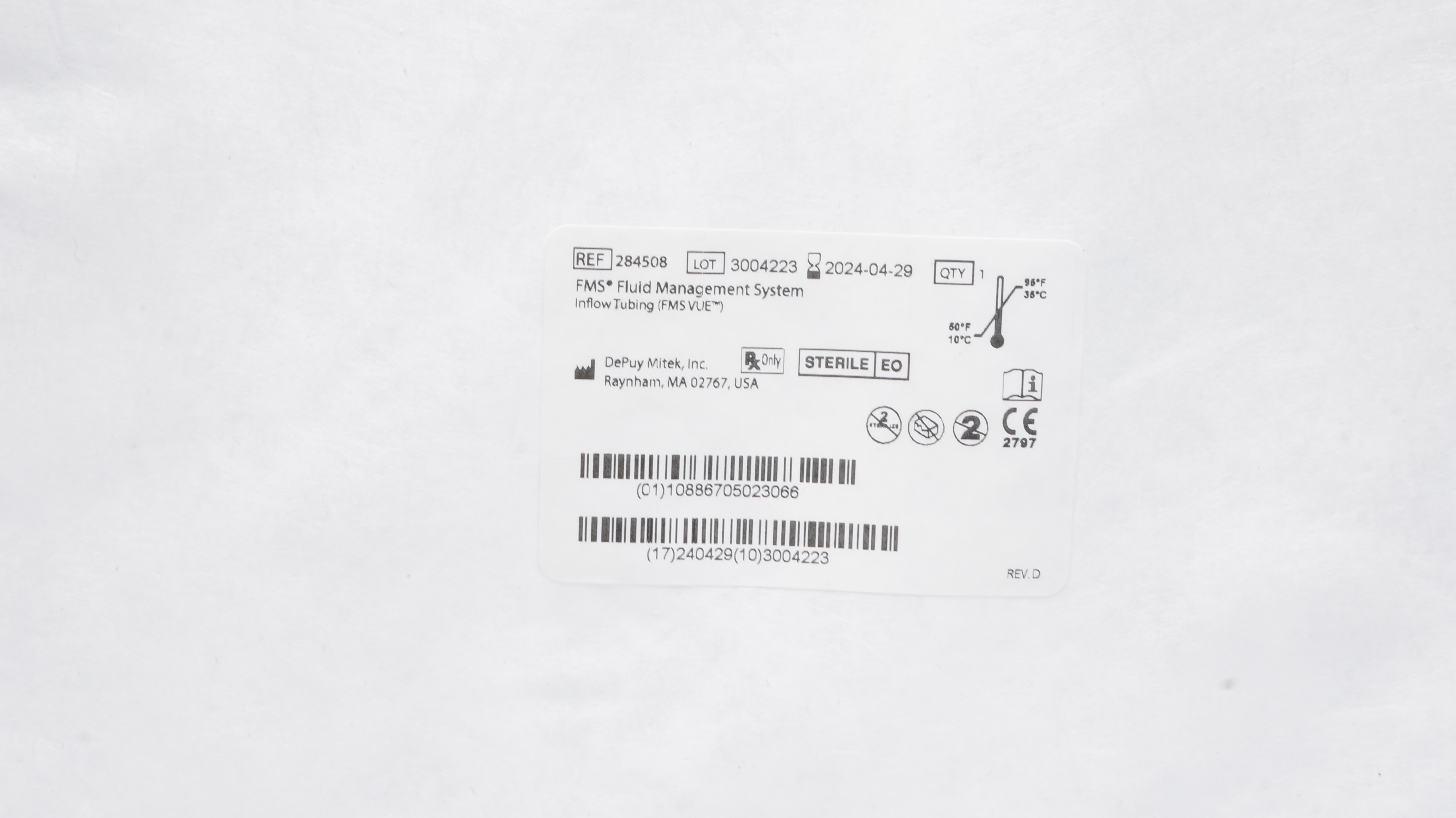 DePuy Mitek 284508 Fluid Management System Inflow Tubing (x)