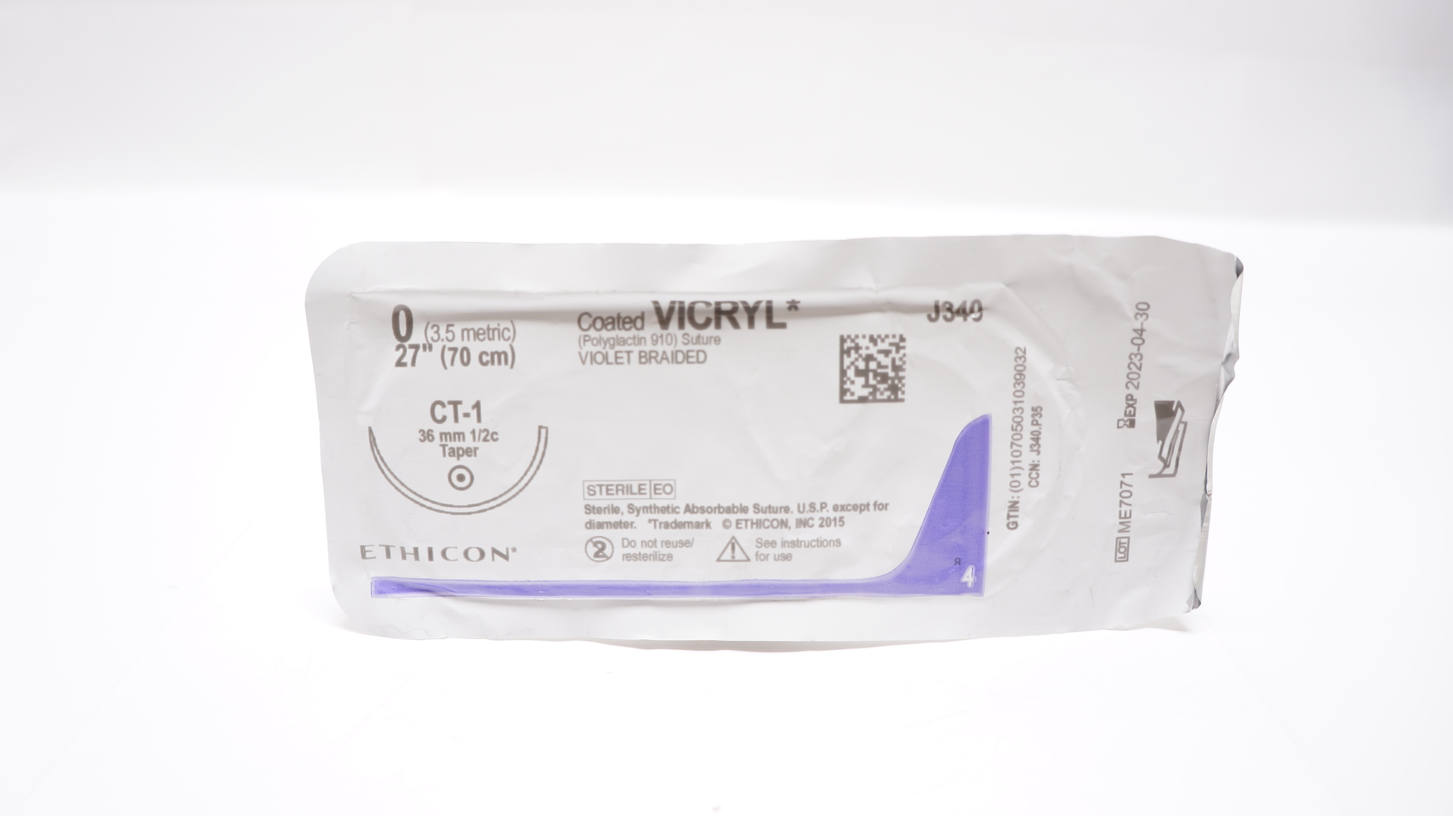 Ethicon J340 0 Coated VICRYL Stre, CT-1 36mm 1/2c Taper, 27inch (x)