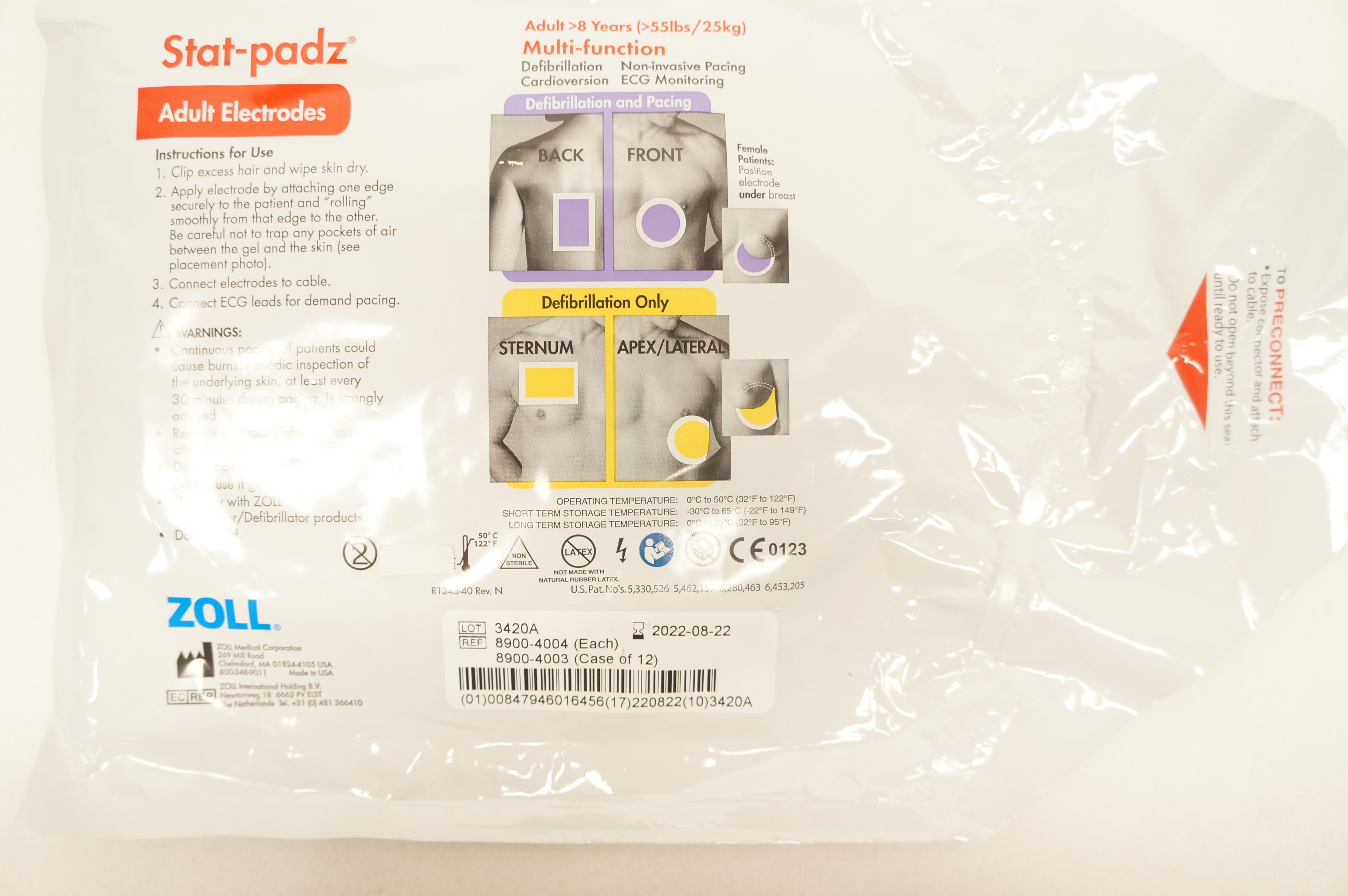 Zoll 8900-4004 Stat-padz Multi-Function Adult Electrodes >8 Years >55 lbs (x)