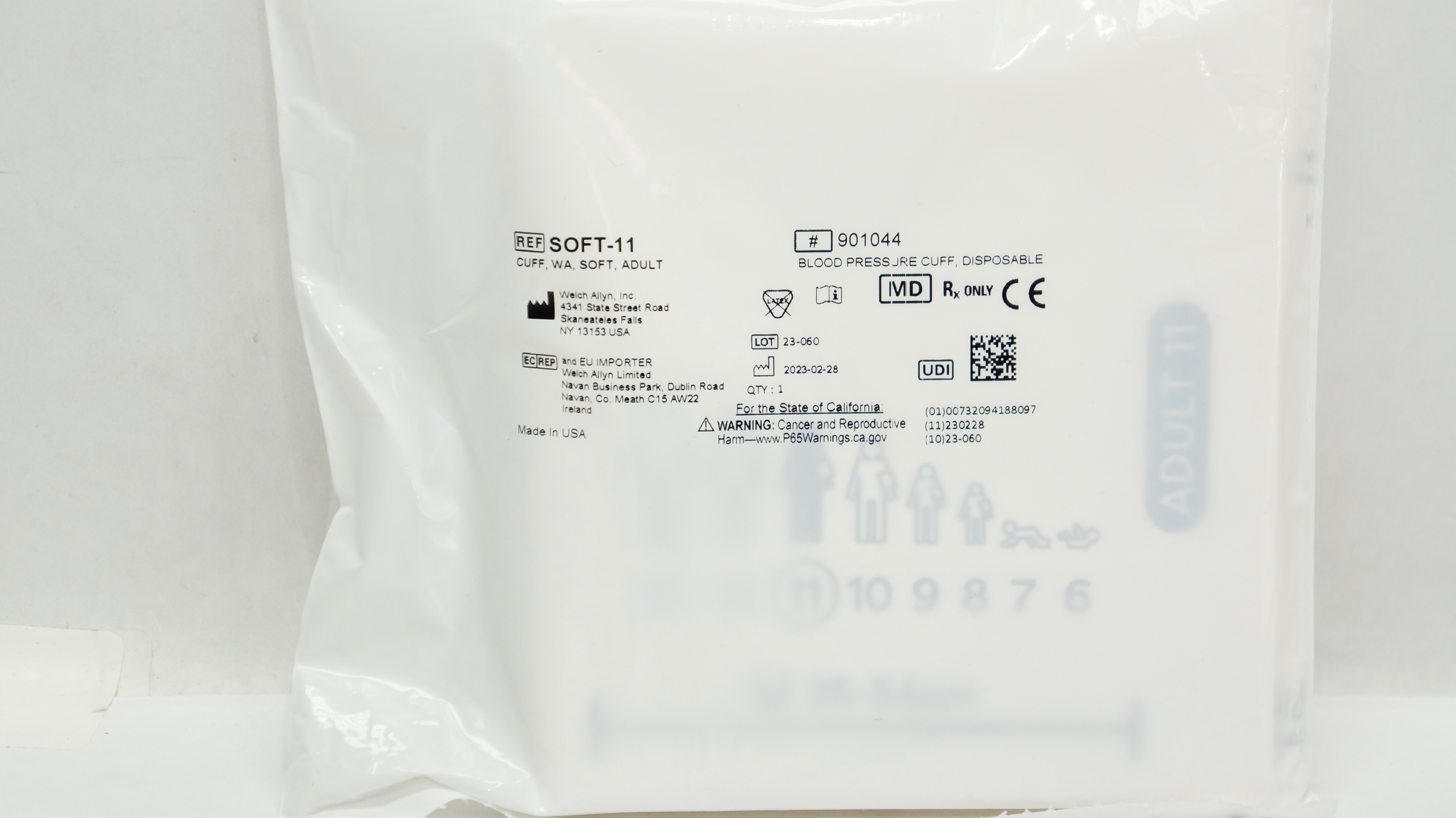 WelchAllyn 901044/SOFT-11 FlexiPort Disposable Blood Pressure Cuff Soft-11 Adult