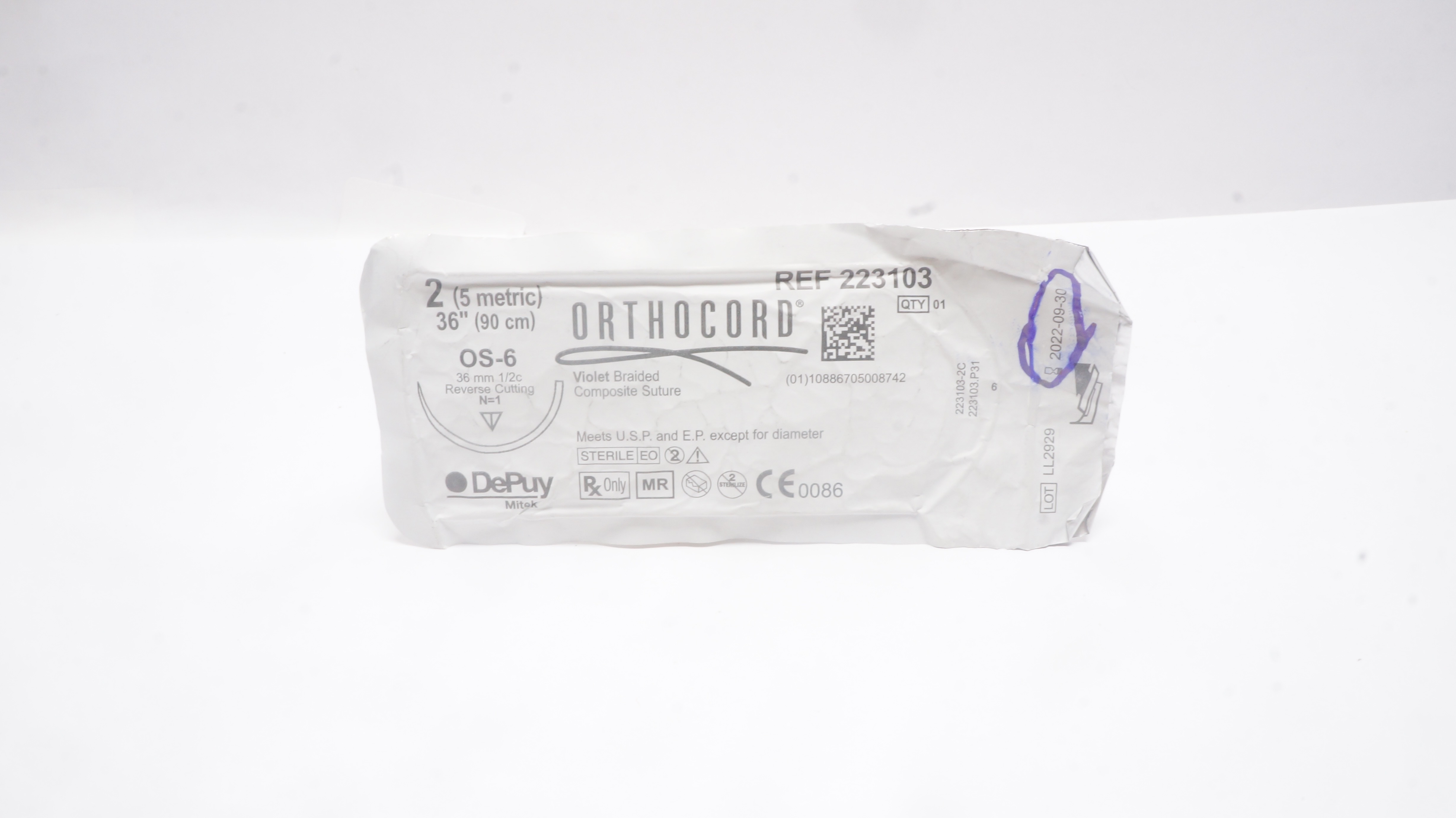 DePuy 223103 2 Mitek Orthocord Stre OS-6 36mm 1/2c Reverse Cutting №1 36inch (x)