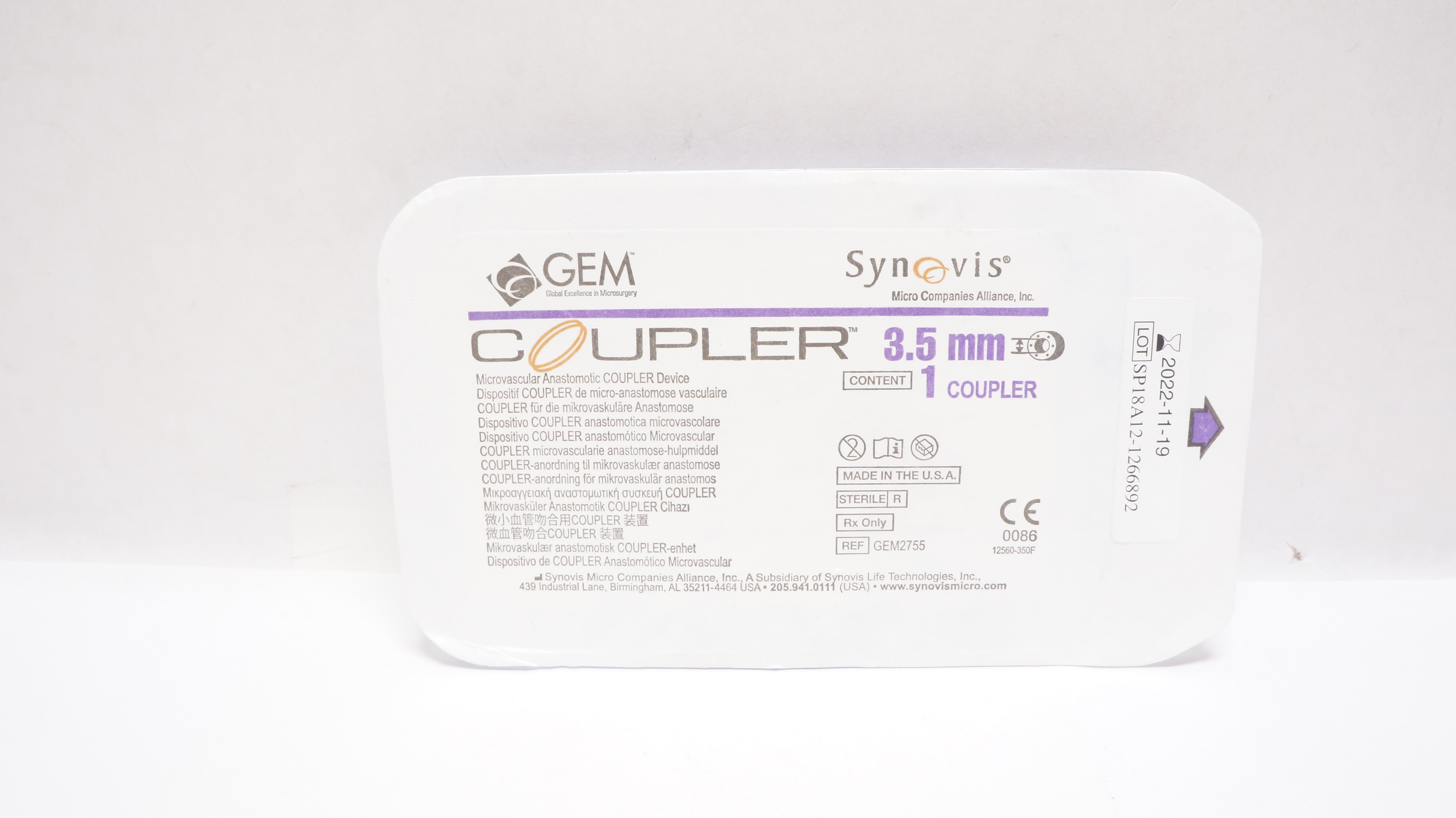 Synovis GEM2755 GEM Microvascular Anastomotic COUPLER Device 3.5mm (x)