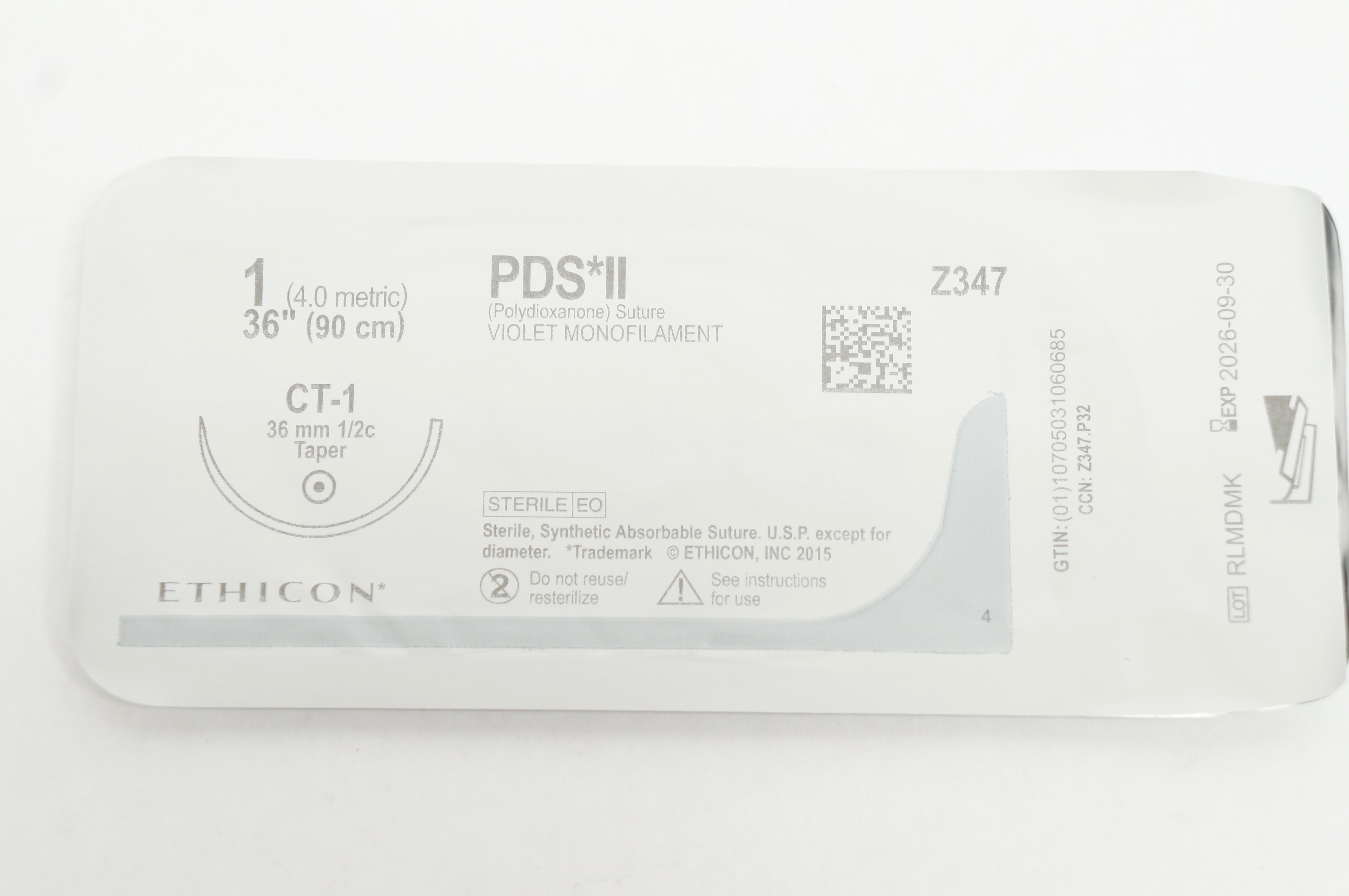Ethicon Z347 1 PDS II Polydioxanone Stre CT-1, 36mm 1/2c Taper, 36inch