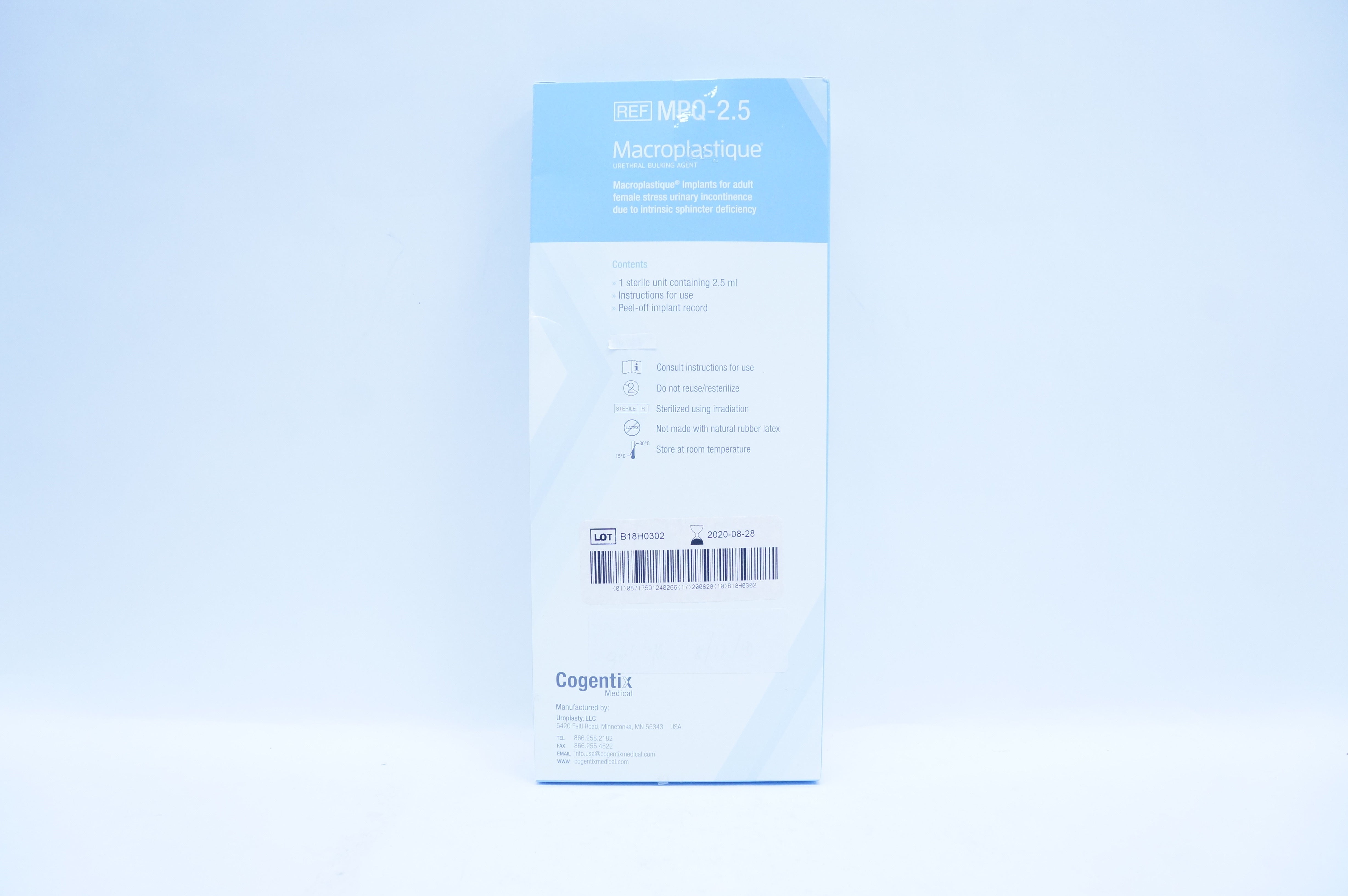 Cogenticx Medical MPQ-2.5 Uroplasty Macroplastique Urethral Bulking Agent (x)