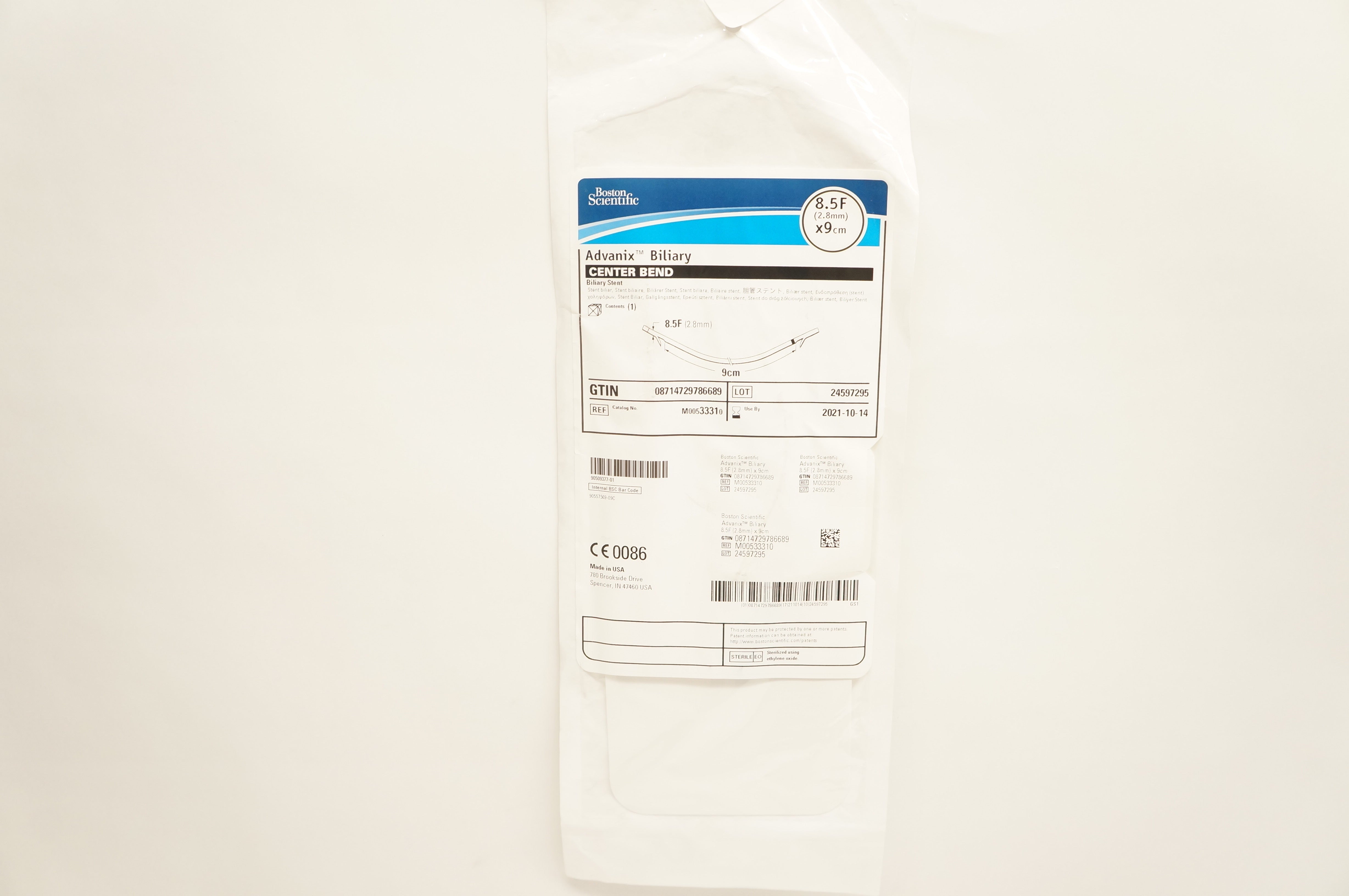 Boston Scientific 3331 Advanix Biliary Center Bend Biliary Stnt. 8.5F x 9cm (x)