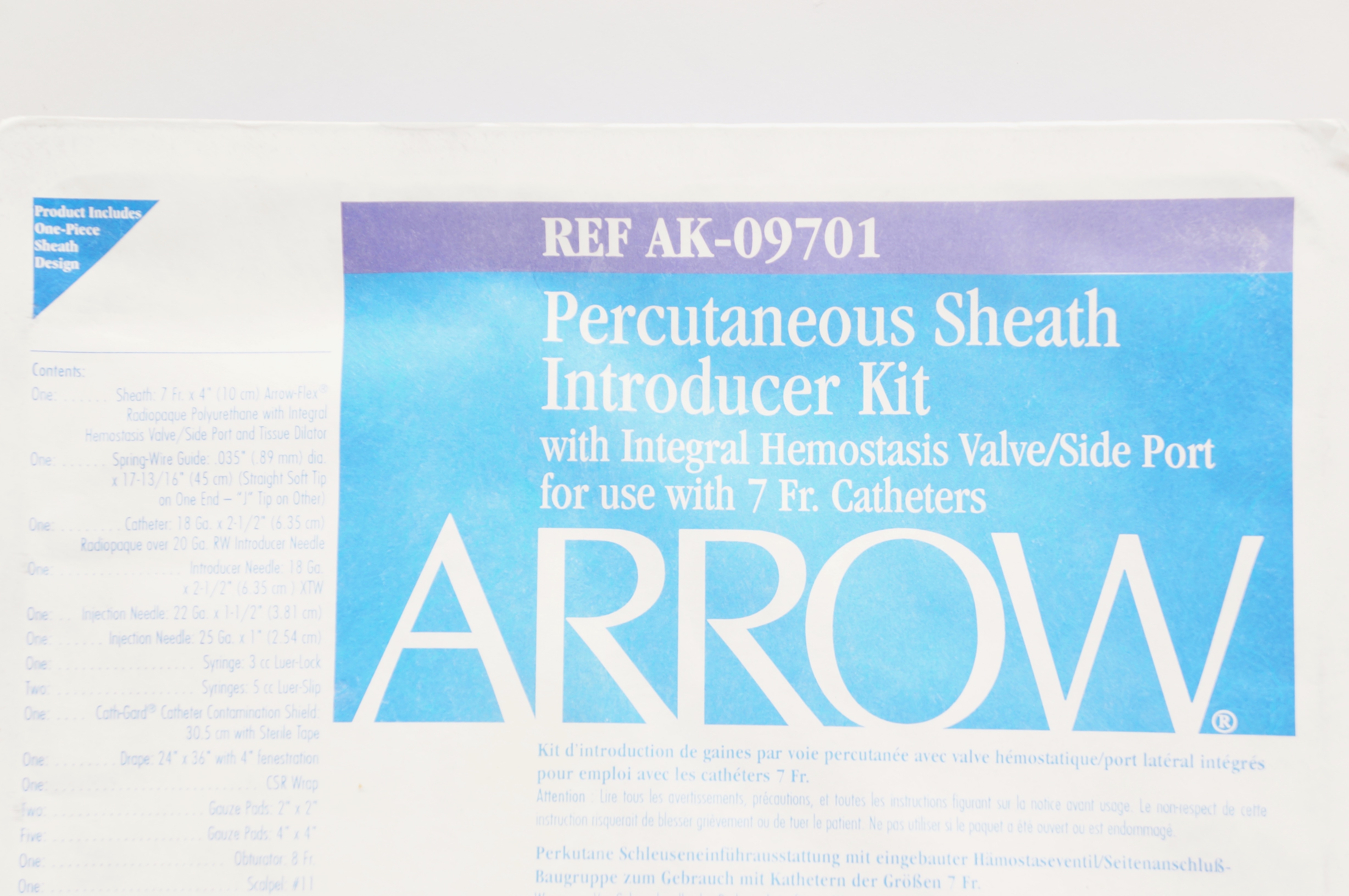 Arrow AK-09701 Percutaneous Sheath Introducer Kit 7Fr x 10cm x 0.035inch dia(x)