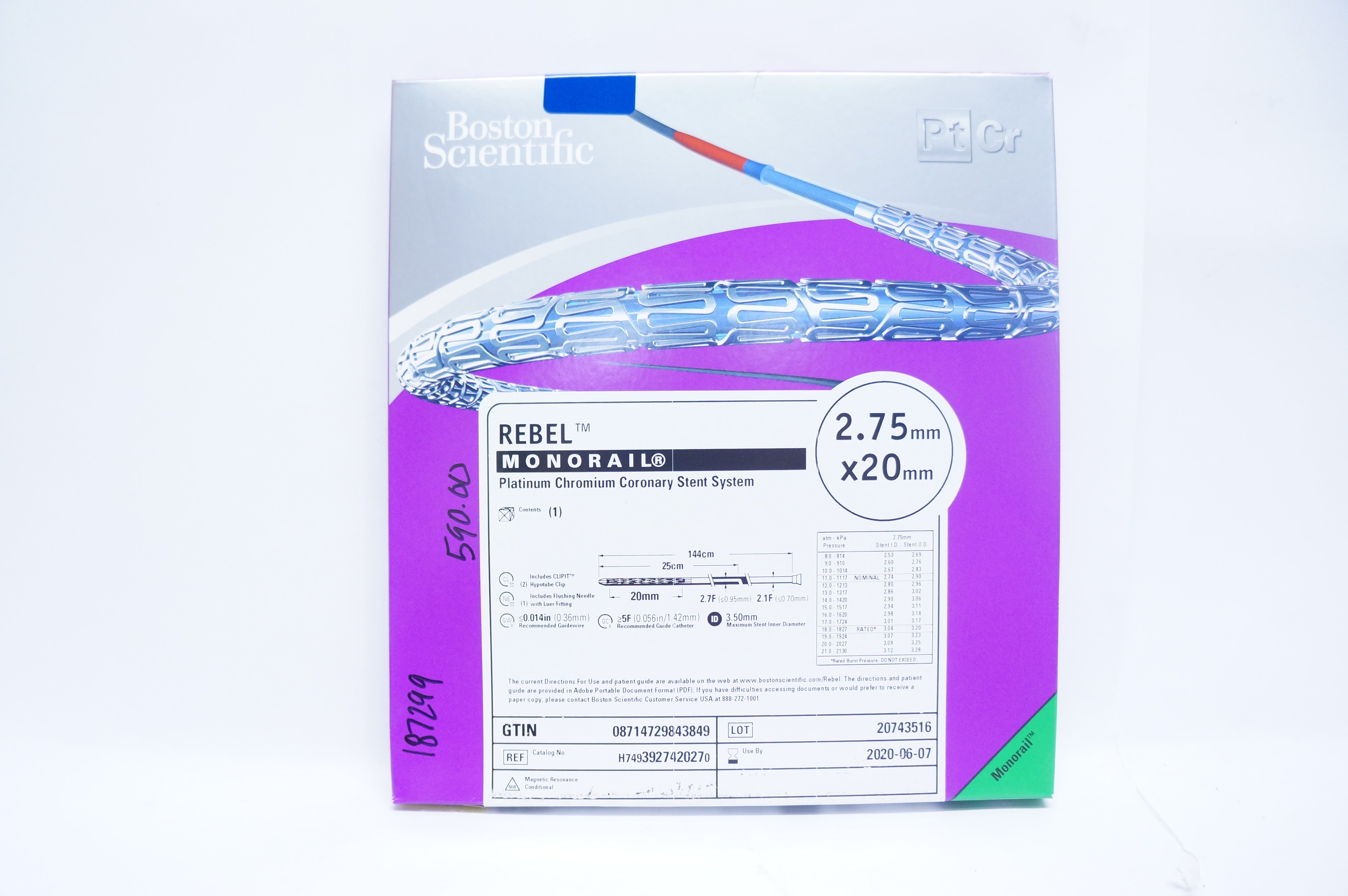 Boston Scientific 392742027 Rebel Monorail Platinum Chromium 2.75mm x 20mm (x)