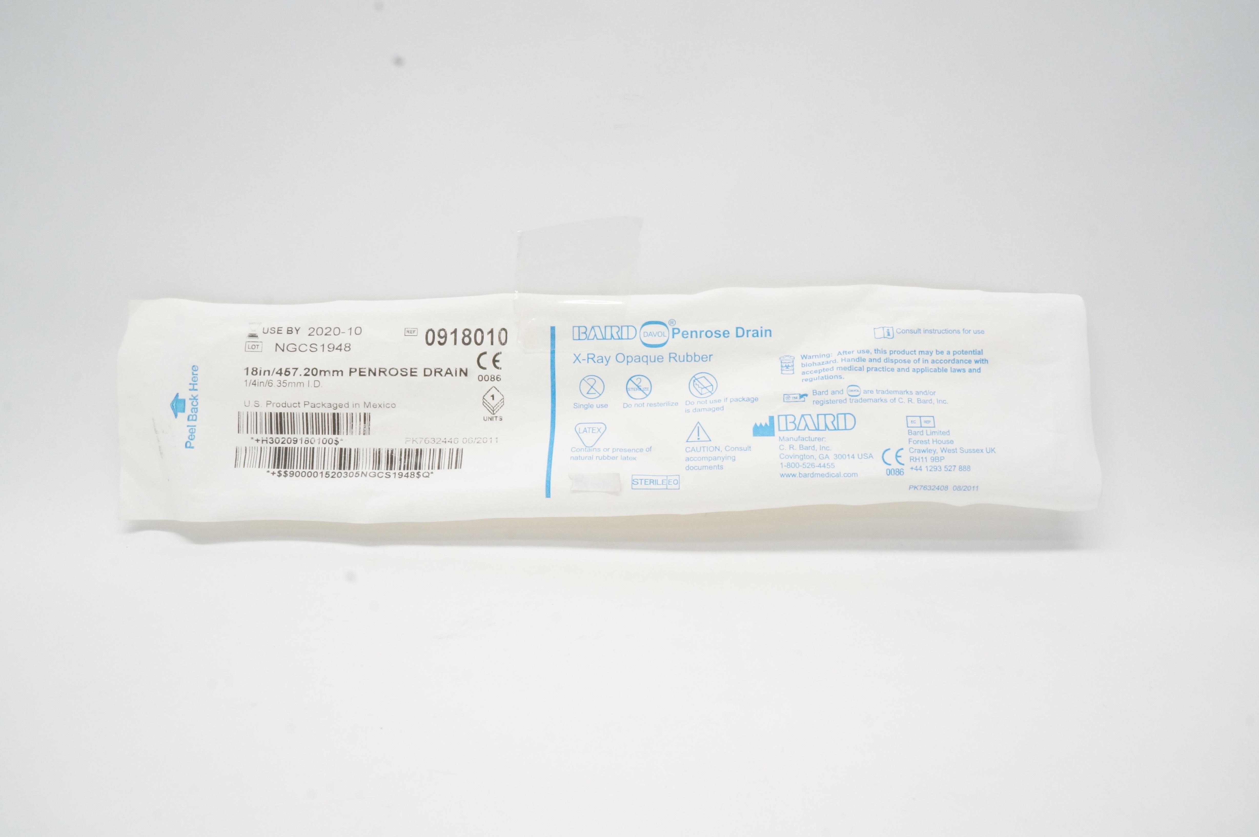Bard 0918010 Davol Penrose Drain X-Ray Opaque Rubber 18inch x 457.20mm (x)