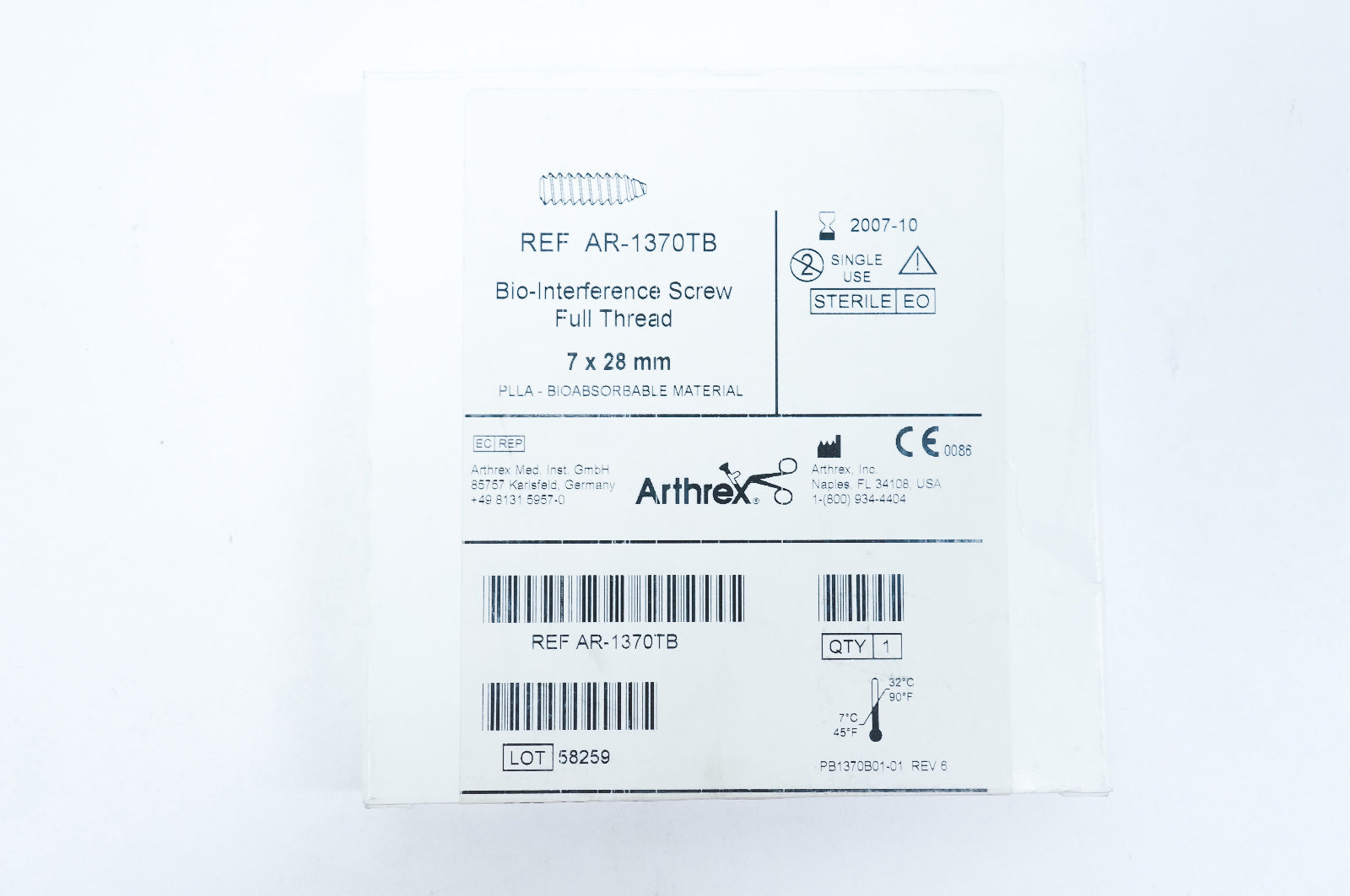 Arthrex AR-1370TB Bio-Interference Screw Full Thread 7 x 28mm (x)