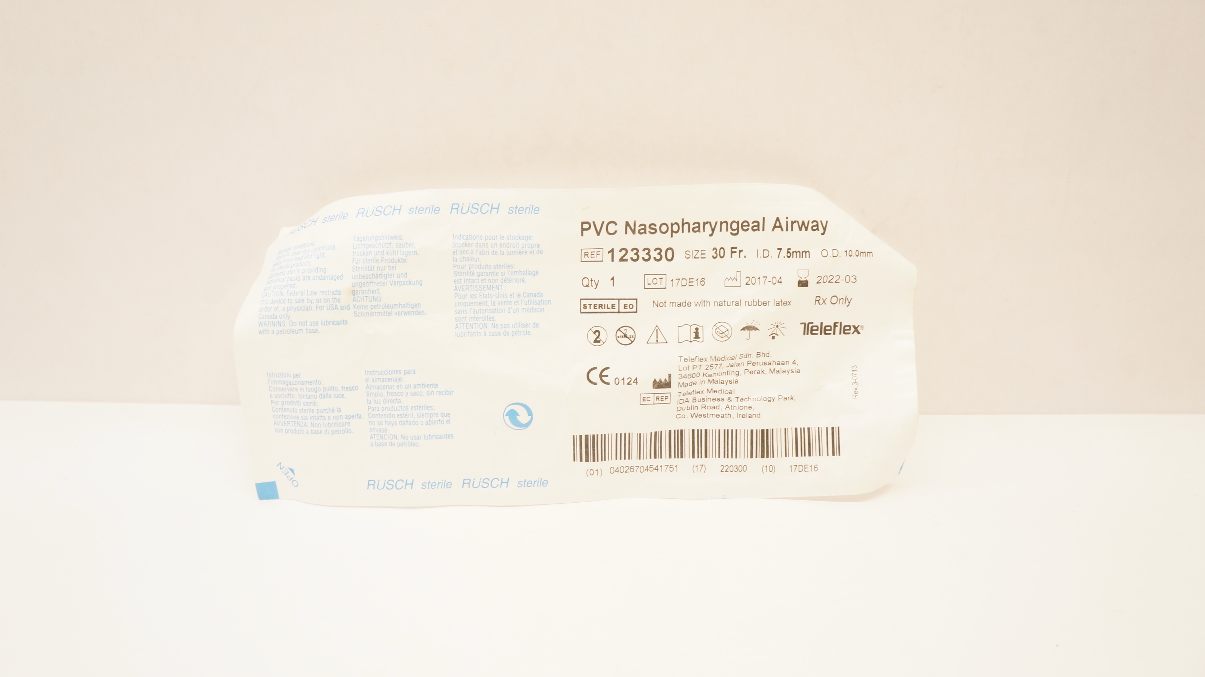 Teleflex 123330 PVC Nasopharyngeal Airway 30 Fr. x 7.5 mm x 10.0mm (x)