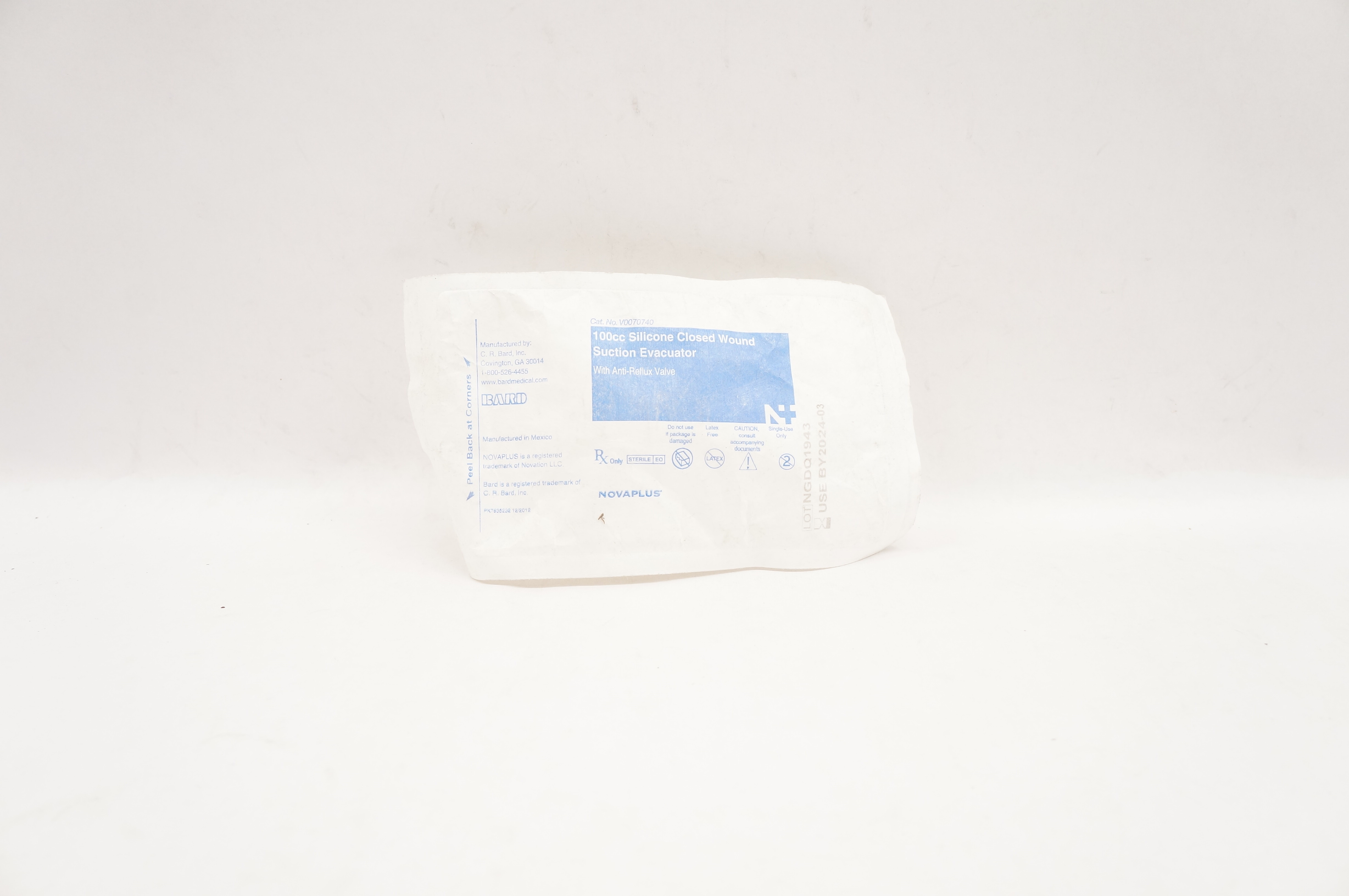 Bard V0070740 Novaplus 100cc Silicone Closed Wound Suction Evacuator
