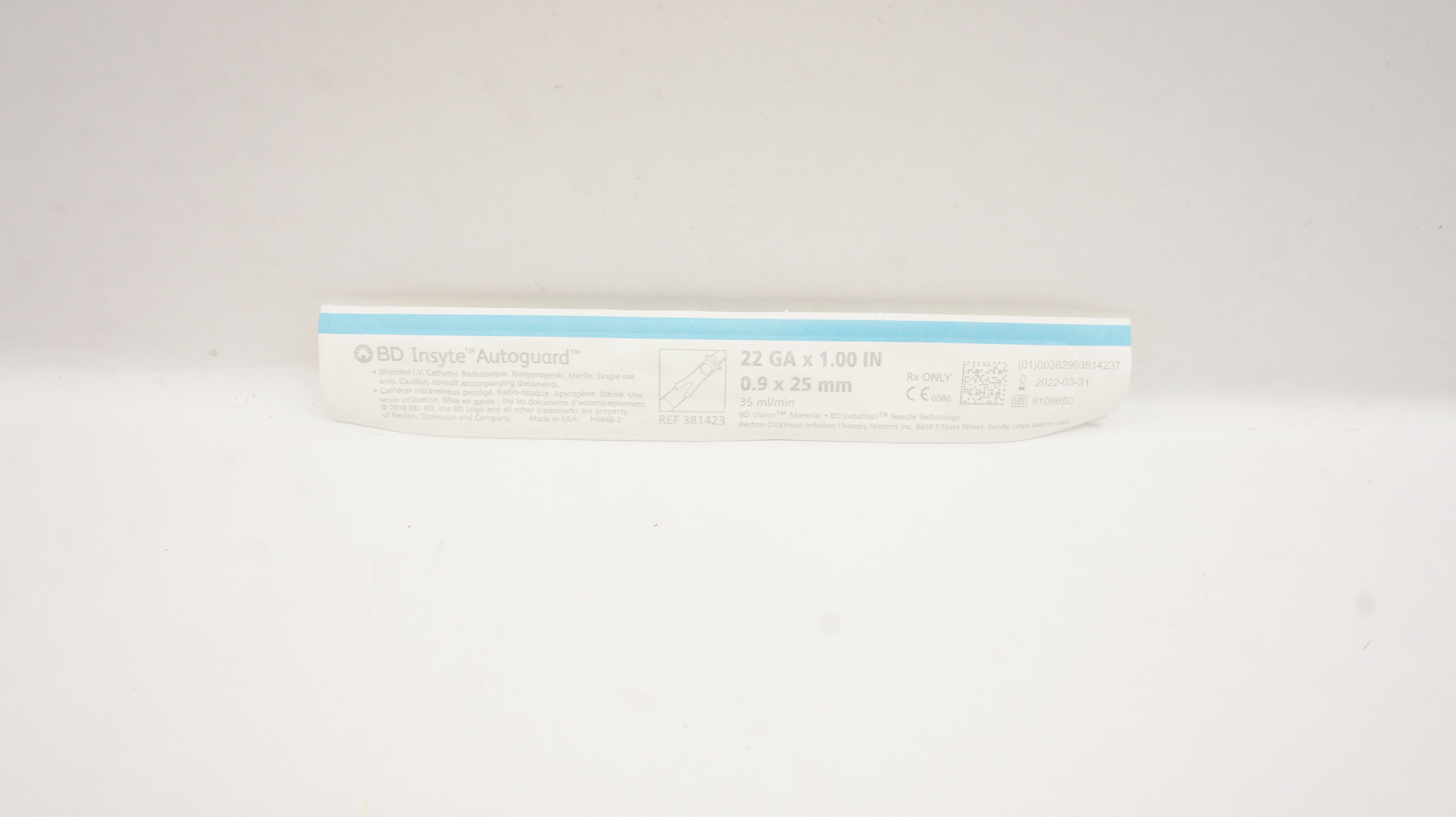 BD 381423 Insyte Autoguard Shielded IV Cath. 22Ga x 1.00 inch x 35 ml/min (x)