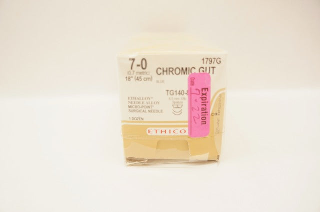 Ethicon 1797G 7-0 Chromic Gut TG140-8 6.5mm 3/8c Spatula 18inch - Box of 12 (x)