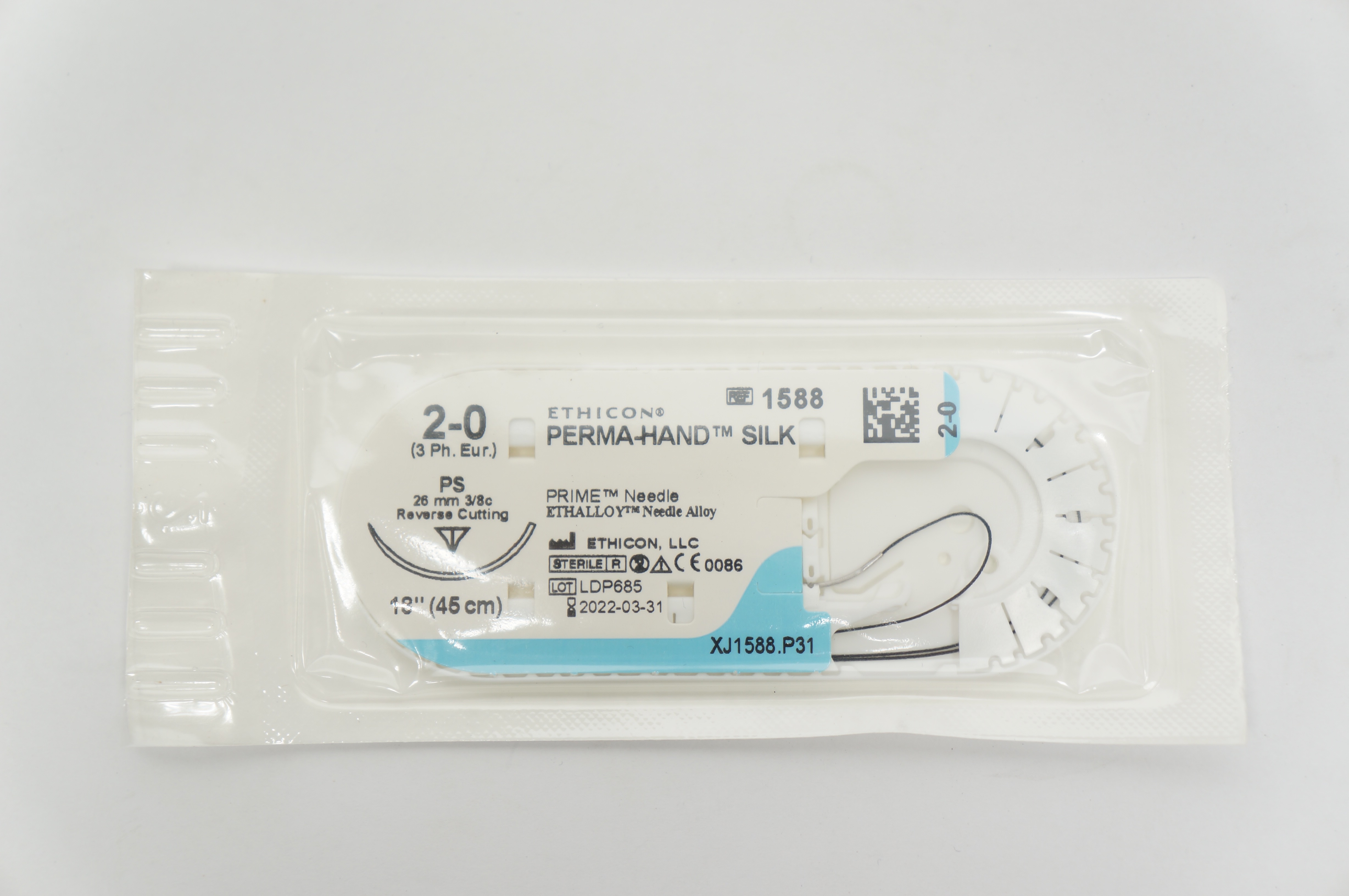 Ethicon 1588 2-0 PERMA-HAND SILK, PS, 26mm 3/8c, Reverse Cutting, 18inch (x)