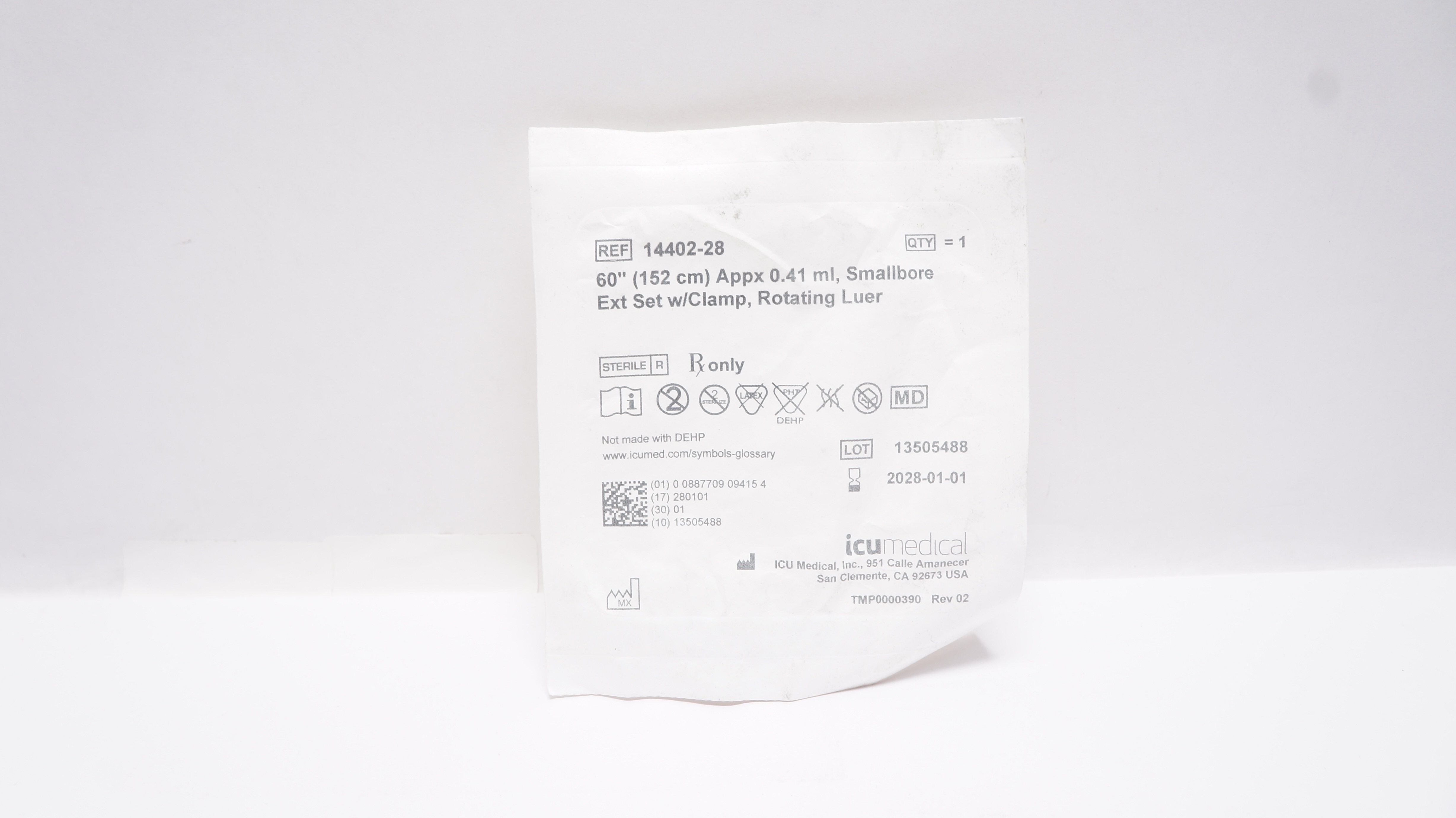 Iv Smallbore ICU Medical 14402-28 Smallbore Extension Set W/Clamp Rotating Luer ...