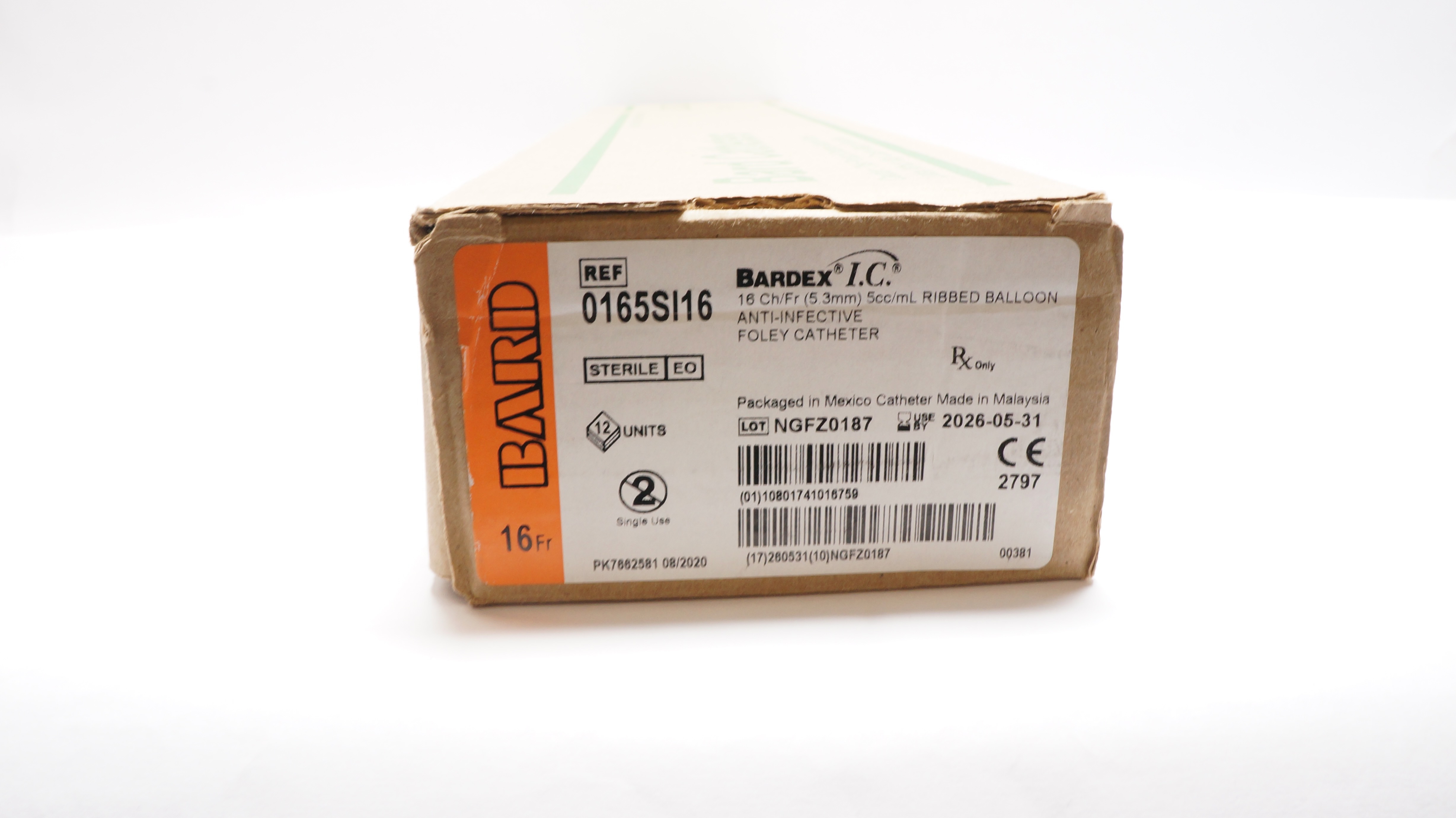 Bard 0165SI16 Bardex IC Anti-Infective Foley Cath. 16Ch/Fr Ribbed Ball -Box of 7